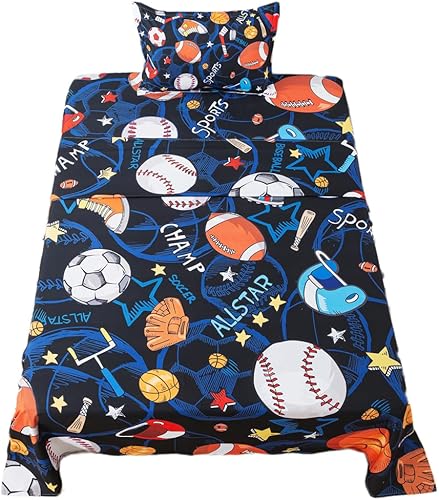 ADASMILE A & S Sábanas deportivas de tamaño individual para niños, 3D, para fútbol, baloncesto, béisbol, fútbol