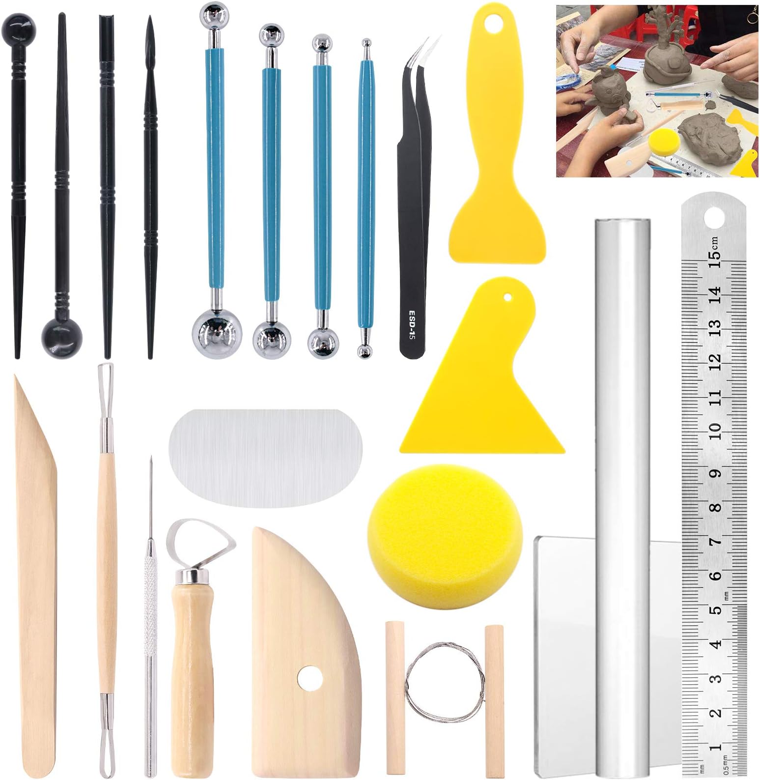 Glarks 22 Pieces Carving Modelling Clay Sculpting Tools Set Including Carving Modelling Tools kit, Plastic Modelling Tools, Ball Stylus for Embossing Art, Colouring, Nail Art Painting