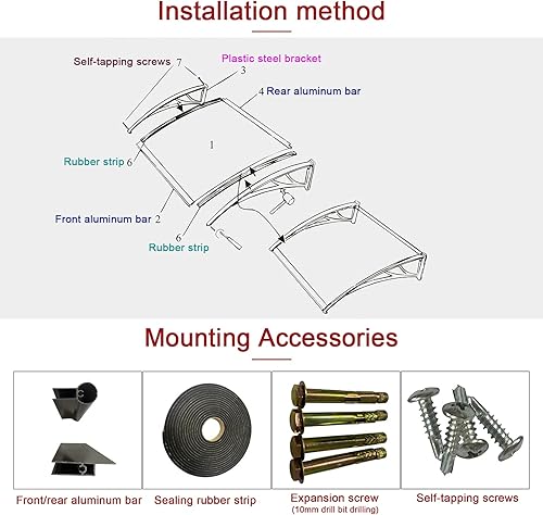 Miniatura 5 de KDDEON Cubierta silenciosa de policarbonato a prueba de lluvia para garajeaceratechos, toldo de entrada de toldo de puerta delantera, transmisión de