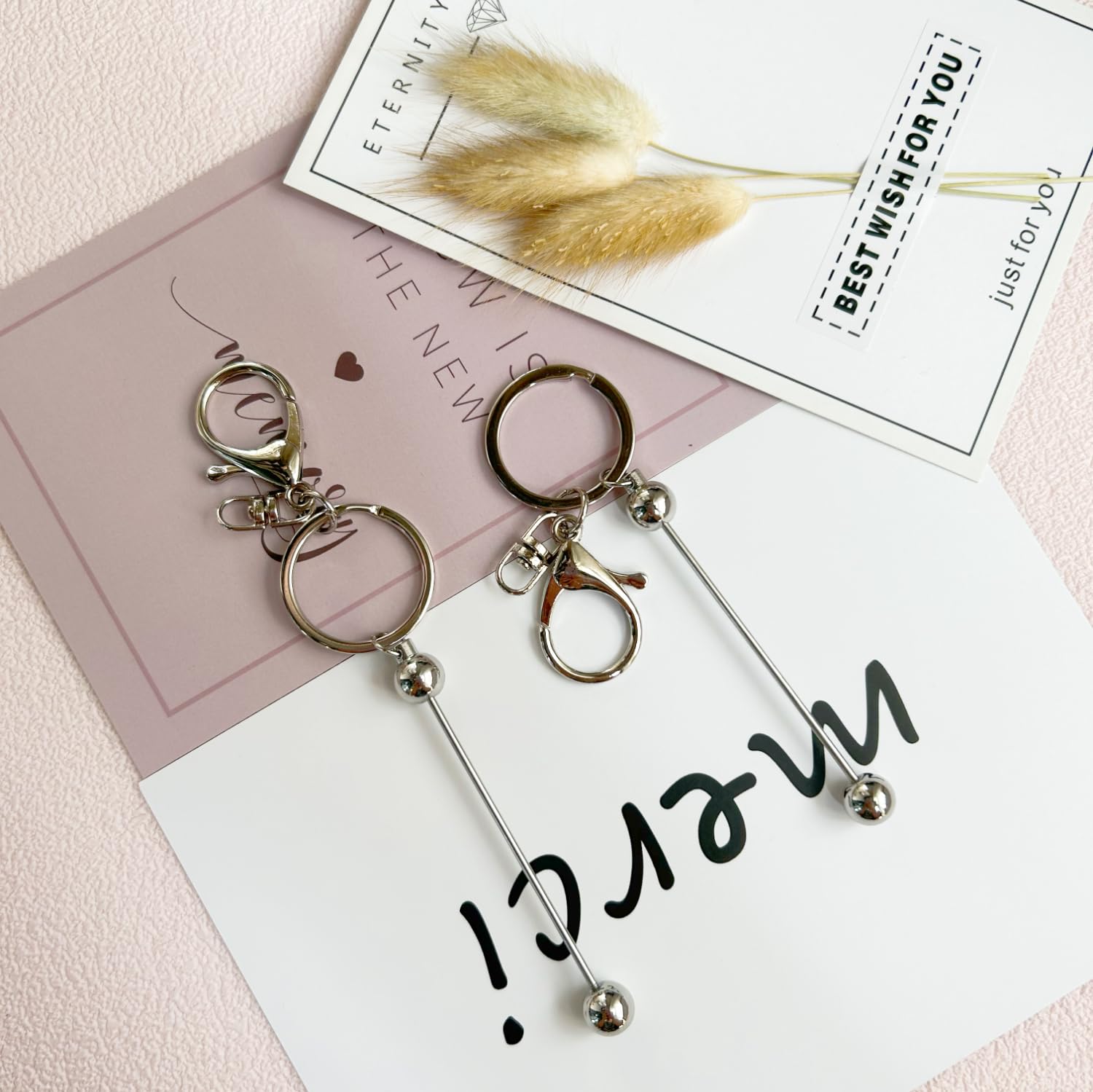 Keychain Making Kit - DIY Keyrings,10 Beadable Keychain Rods, 10 Tassels,10 Acrylic Blanks,Charm Keyring Making Kit,Key Ring Bracelet Making Kit