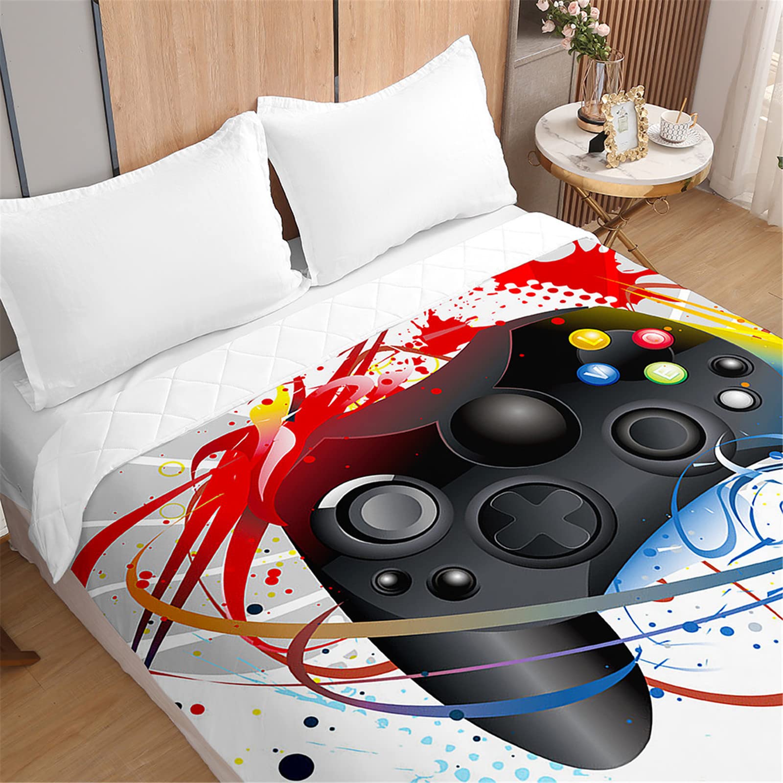 Odot 3D Gamepad Colcha Bouti Cama 90/150, Estampado Primavera Verano Acolchada Suave Microfibra Colchas Individual o Matrimonio Multiusos Cubrecama Colcha Cama (180x220cm,Grafiti Gamepad)