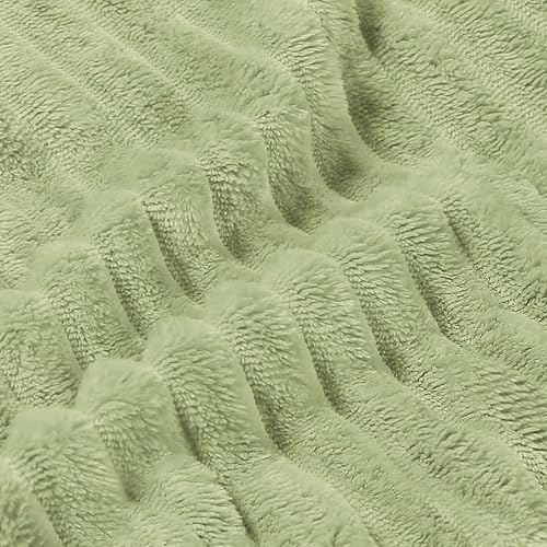 Miniatura 4 de BEDELITE Manta de forro polar para sofá  Manta de jacquard acanalado 3D suave y cálida  acogedora, esponjosa, ligera, de primavera, color verde