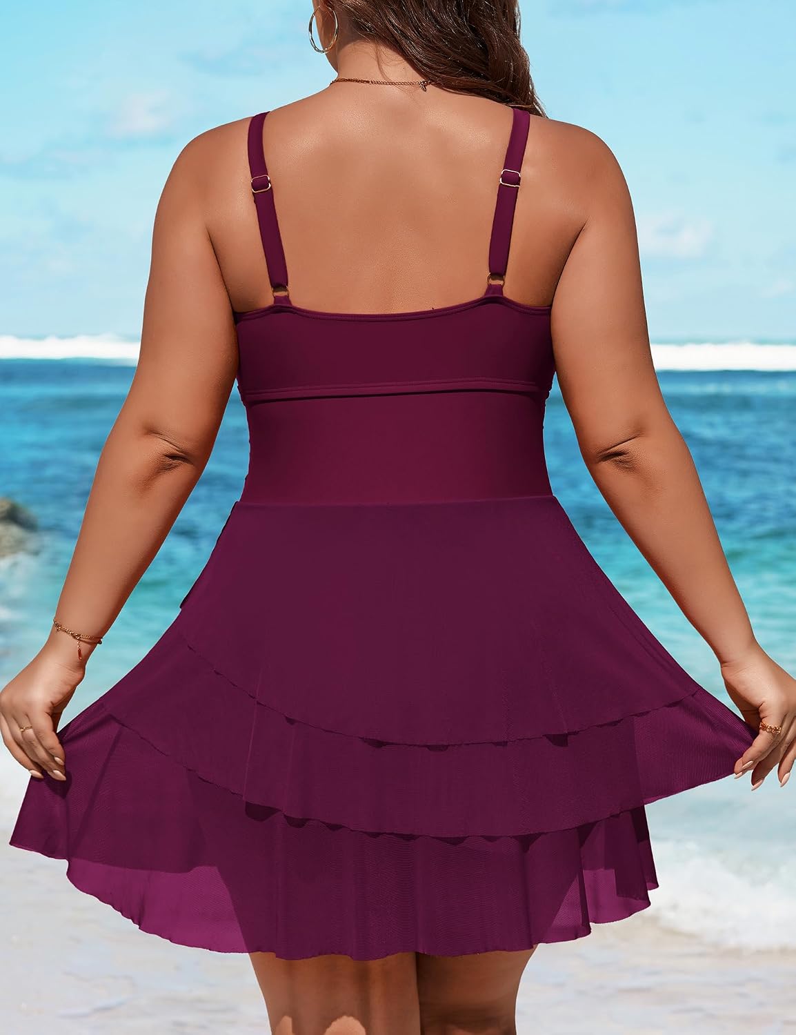 Charmo Women Plus Size Swim Dress Swimsuit Mesh Ruffle One Piece Tummy Control Bathing Suit Front Cross Swim Suits 2026