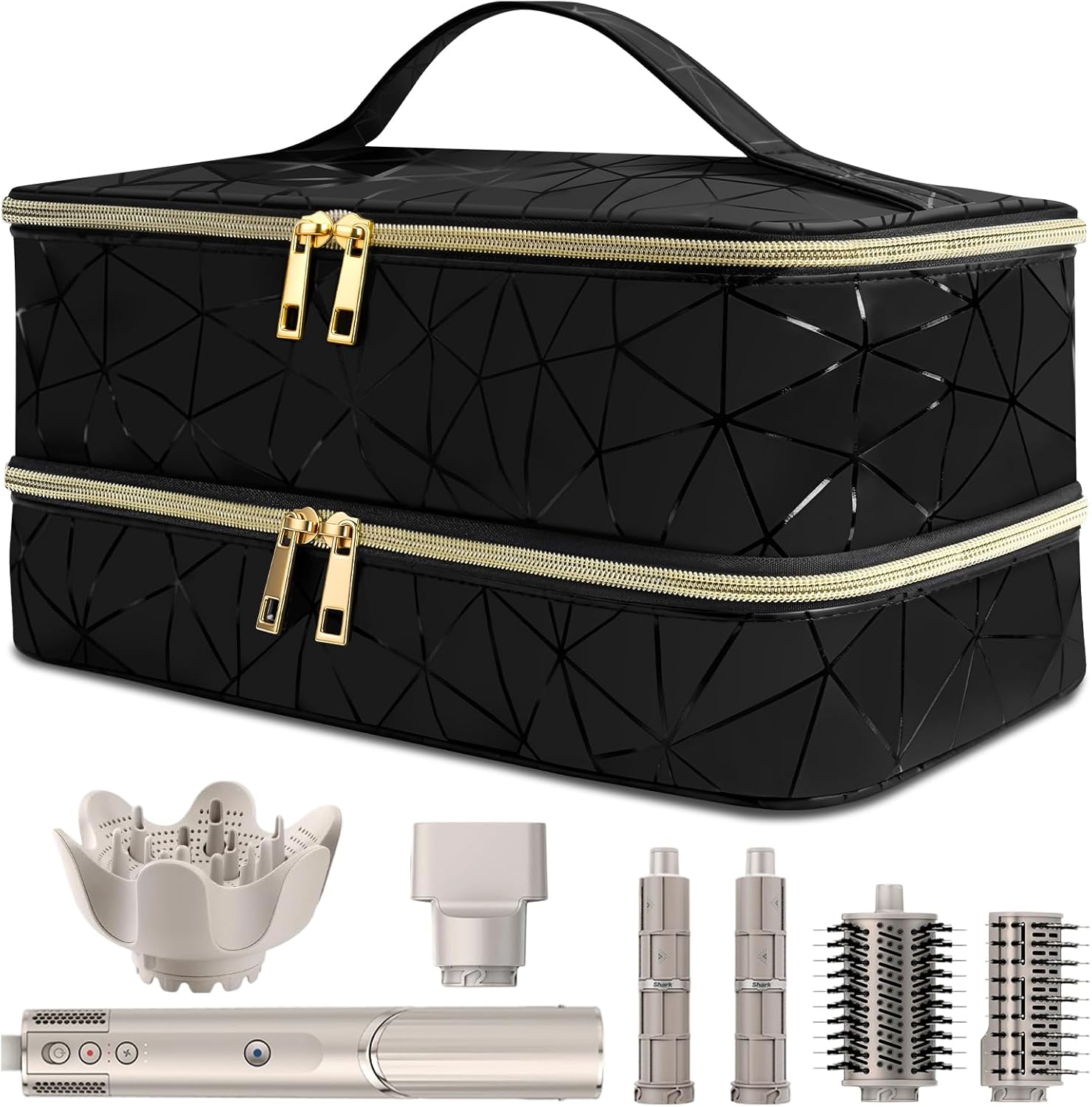 Travel Carrying Case Compatible with Hair Dryer Shark Flex Style FlexFusion Airwrap Brush, Double-Layer Large Capacity Wide-open, Hair Accessories Storage Bag for Flat Irons Straighteners Curling Iron Travel Carrying Case Compatible with Hair Dryer Shark Flex Style FlexFusion Airwrap Brush, Double-Layer Large Capacity Wide-open, Hair Accessories Storage Bag for Flat Irons Straighteners Curling Iron