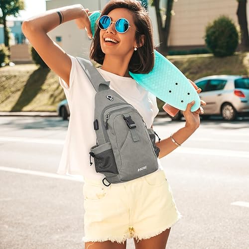 Miniatura 7 de G4Free - Mochila de lona con asa cruzada y puerto de carga USB con bloqueo RFID, mochila de pecho para senderismo, mochila de día para hombres y