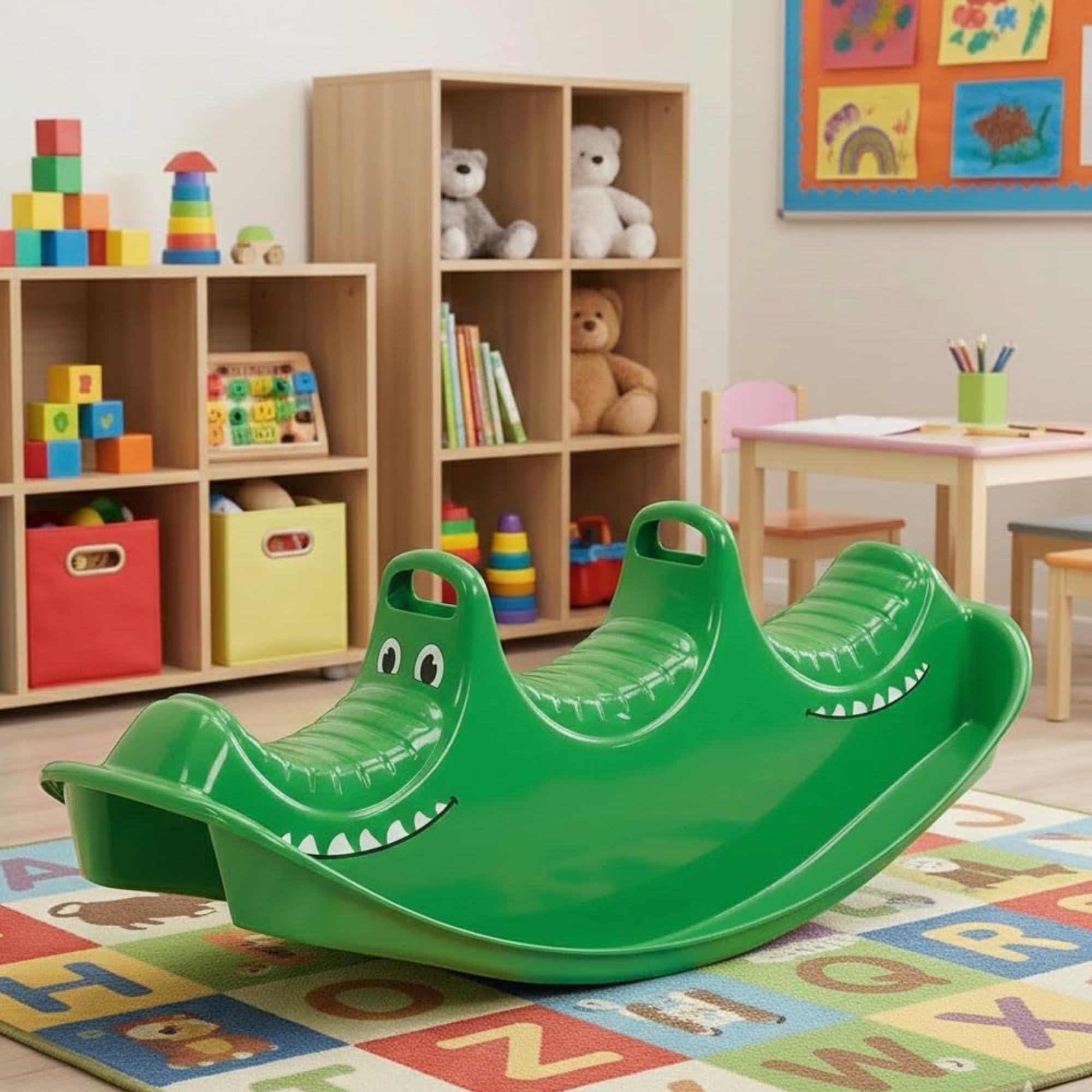 Dantoy – Schaukelpferd mit 3 Sitzen - Wippe aus Langlebiger Kunststoff - Kinderwippe für Kinder - 1–5 Jahre - Grünes Krokodil - Garten Spielzeug - Draußen / Drinnen - Hergestellt in Dänemark