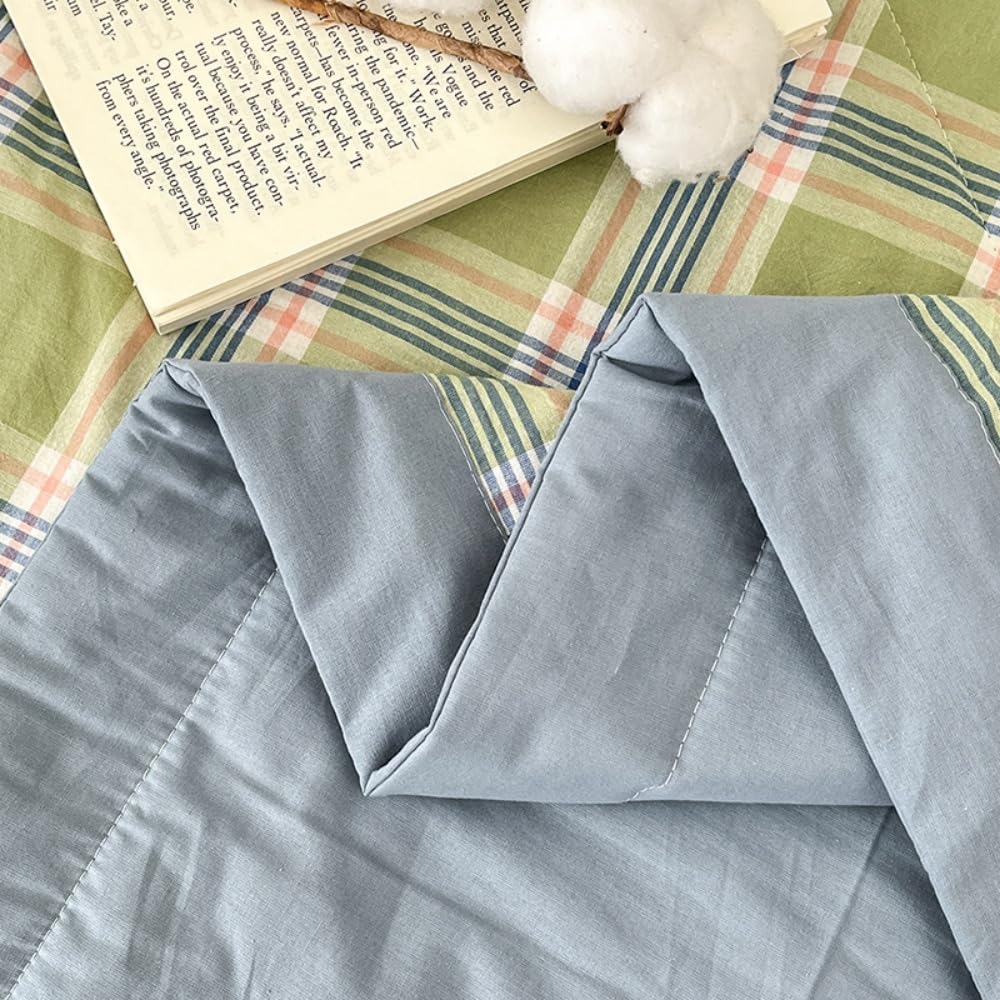 Cuadros Colcha Boutí Cubrecama de Dos Caras Suave Ligero y Transpirable,100% Algodón, Cama Multiusos para Primavera y Verano, Colchas para Cama 90 120 150 180 (Azul Verde,200x230cm)