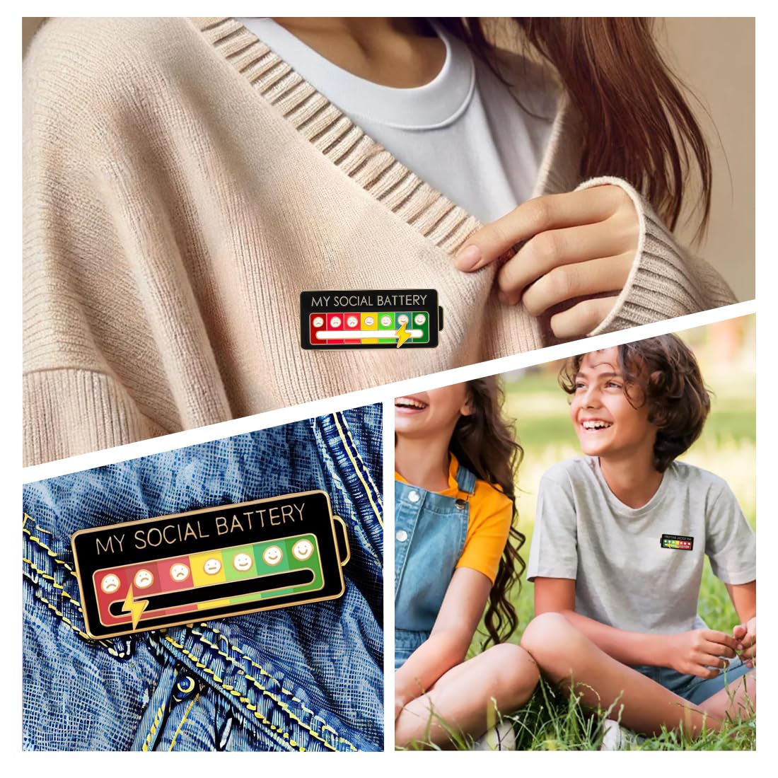 2 Piezas Divertidos Pines de Esmalte Emocional, Insignia de Batería Social Deslizante, para los 7 Días de la Semana