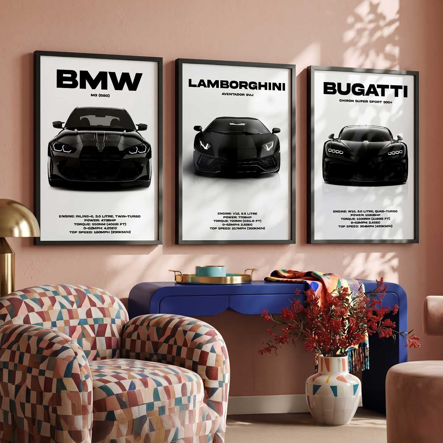 Sports Car Wall Art - Framed Posters for Boys -4 Sports Car Wall Art - Framed Posters for Boys -4