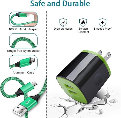 Miniatura 2 de Bloque de cargador de pared, cable de teléfono Android para Moto E5 G4 G5 G6 Play, Samsung S7 S6 Active S5 A10, Galaxy J8 J7 J3 V, tableta Kindle