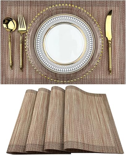 WAZAIGUR Manteles individuales de vinilo tejido de textura mixta, fáciles de limpiar, manteles individuales para mesa de comedor (azul marino, 6)