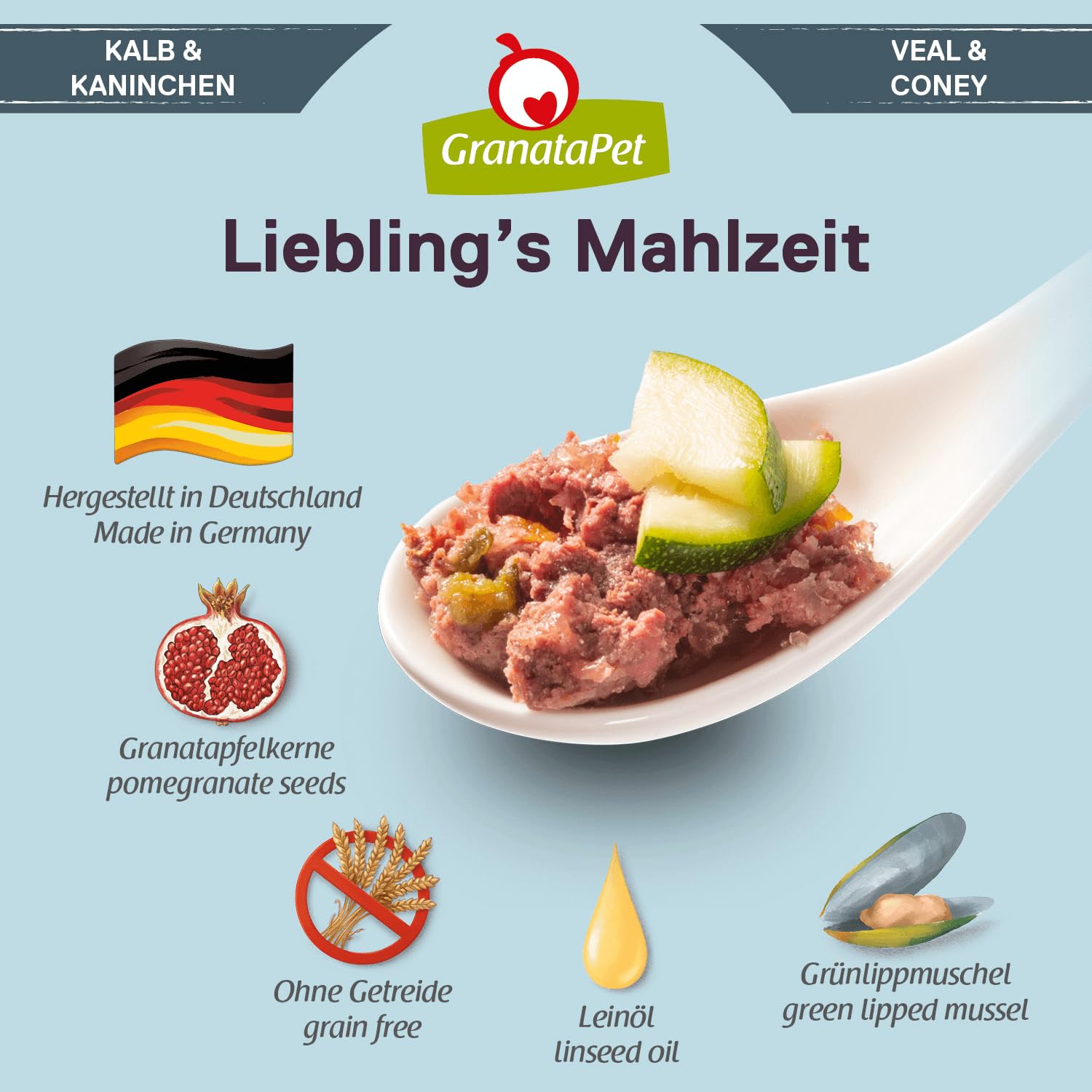 GranataPet Liebling's Repas Veau et Lapin - Nourriture Humide pour Chien - sans céréales et sans Sucre - Aliment Complet - 6 x 800 g