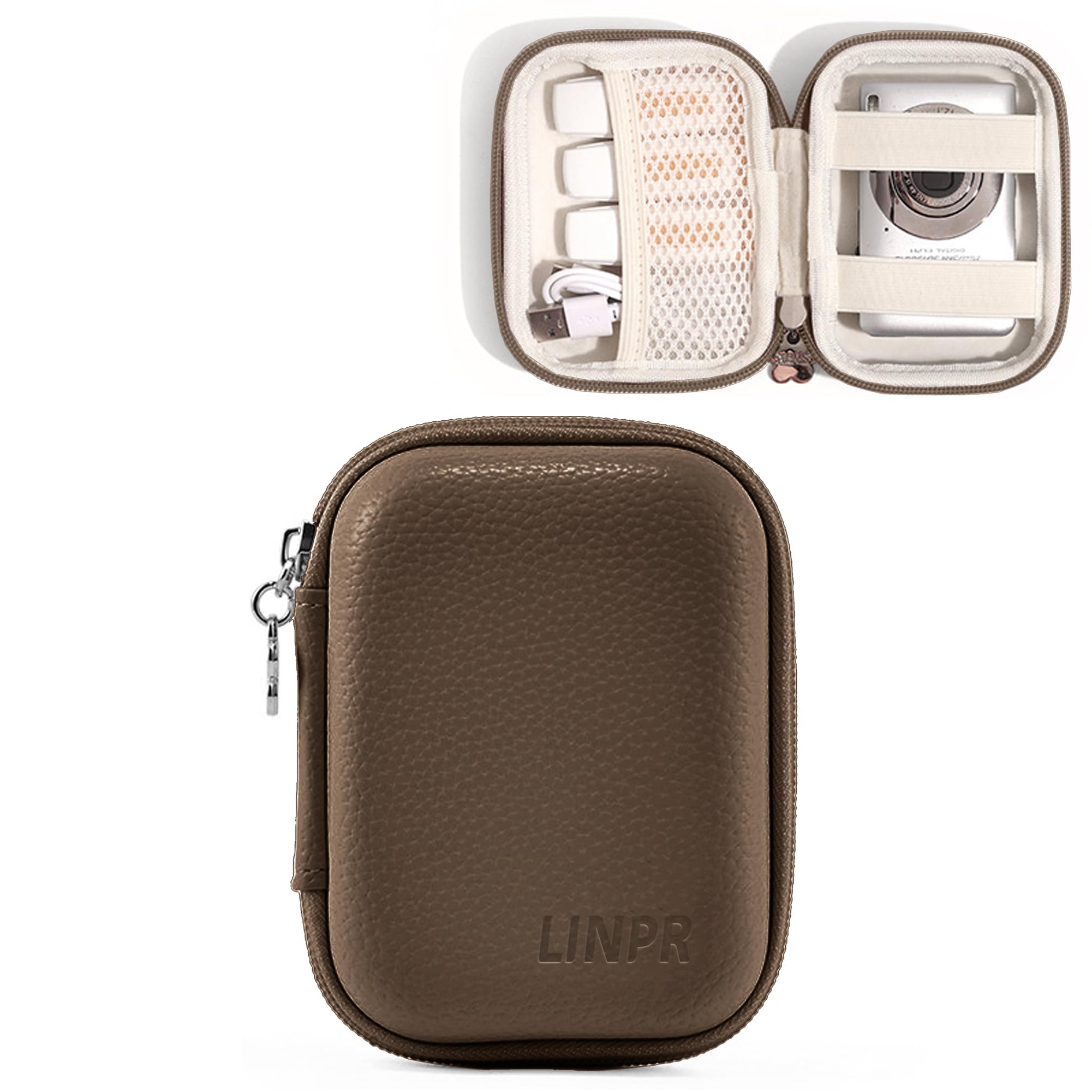Linpr Digital Camera Case Compatible with CAMKORY/for Kodak PIXPRO/for Lecran/for VAHOIALD/for Canon IXUS 285 HS, Small Travel Cameras Storage Holder for Accessories SD Card (Brown)