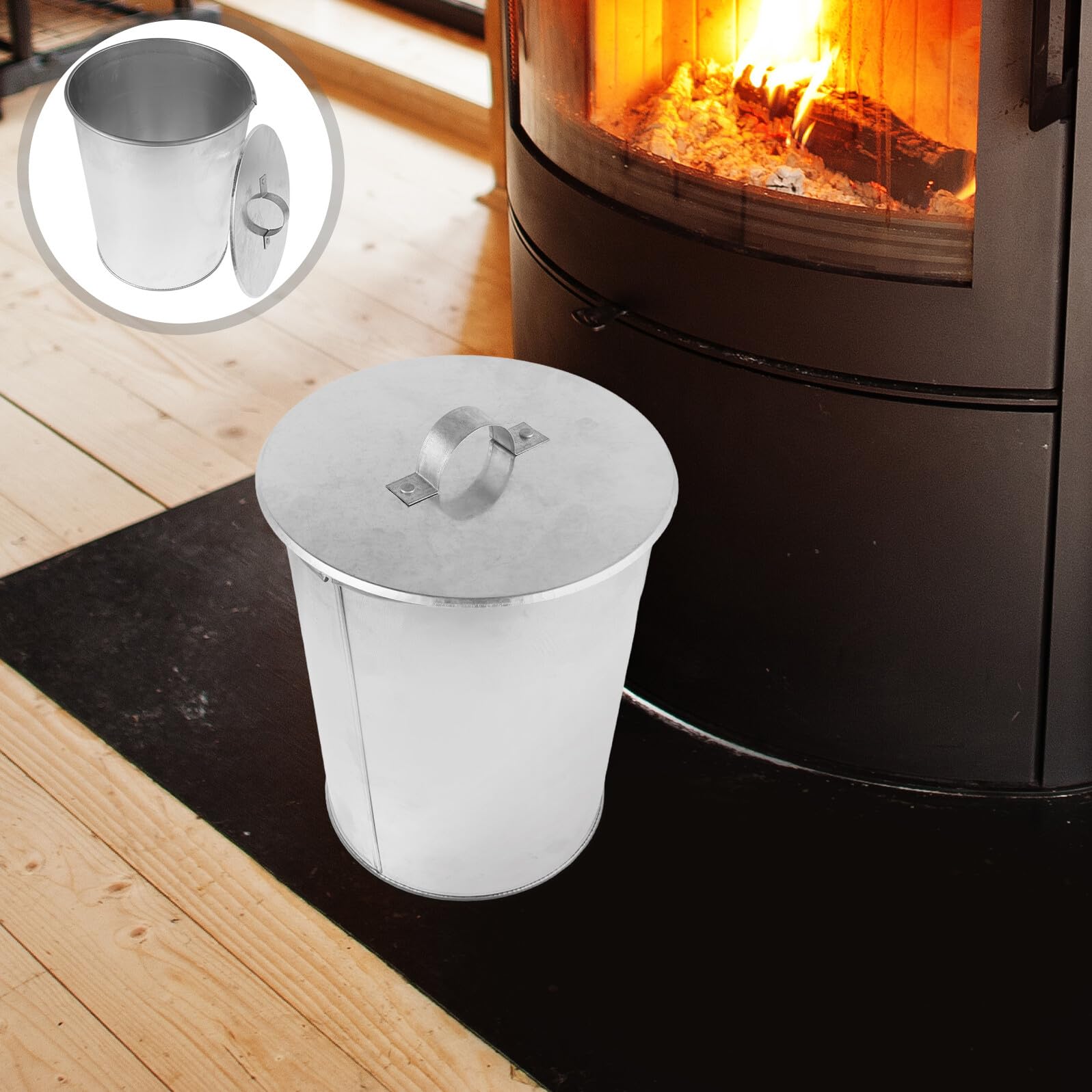 Gatuida Secchio Contenimento Cenere a Zincato e Ferro in per Coperchio con Argento Spegnimento Rapido da Colore Adatto Riscaldamenti a Legna e Uso Scrivania