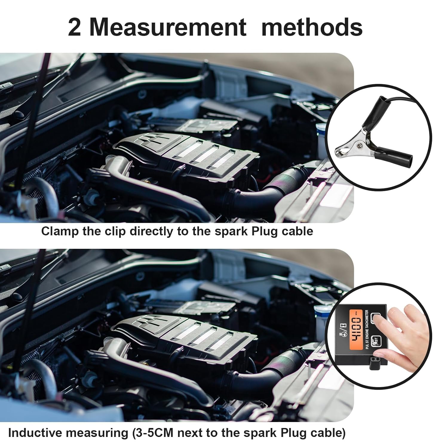 Digitaler 2/4-Takt Induktiver Drehzahlmesser mit Stundenzähler, Digital Tachometer für Motorrad, Schneefräse, Motocross, Rasenmäher, Generator, Kettensäge (Orange)