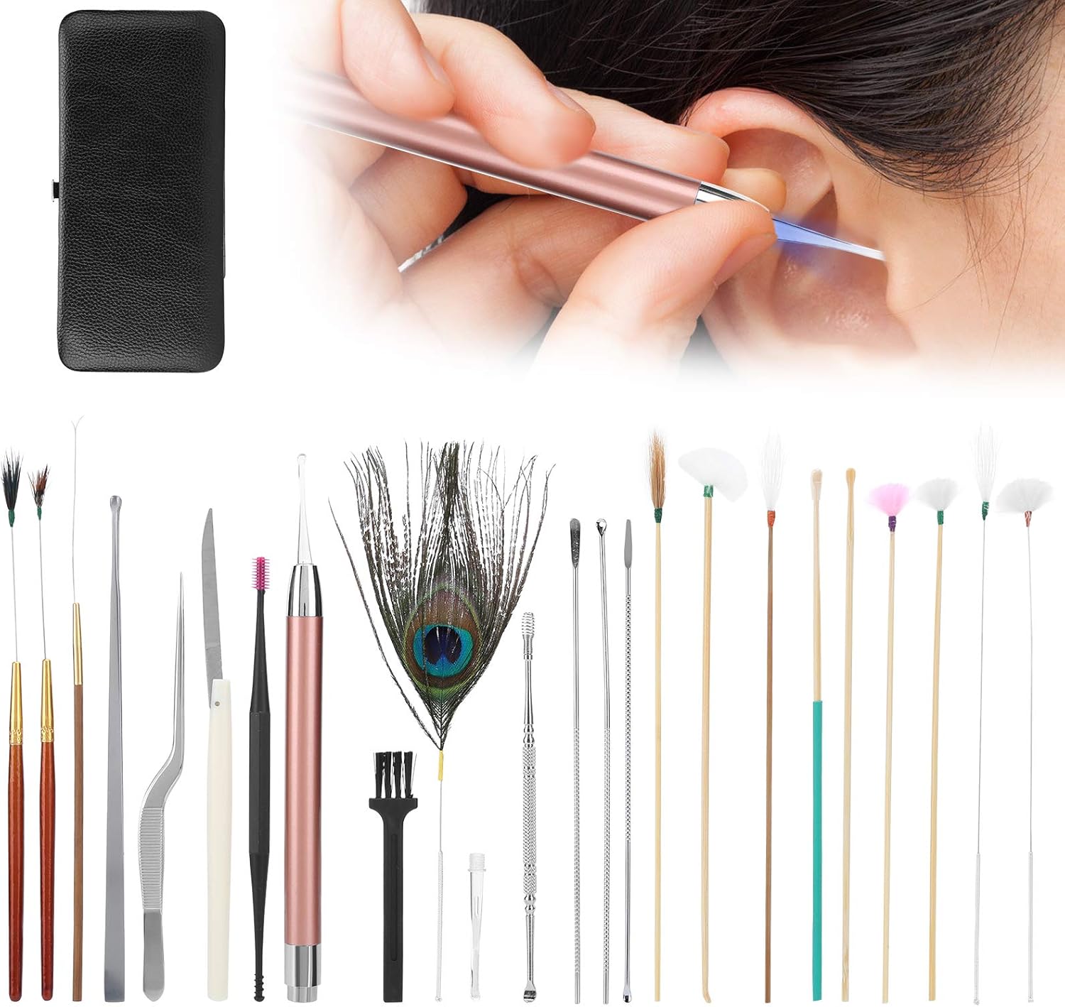 Ear Wax Removal Tool, 23psc Spiral Ear Pick Sets Double Ended Ear Scoop Spoon Ear Care Supplies for Woman Man Earwax Removal Ear Cleaning Tools Set(23 Classic Black Ear Pick Sets)