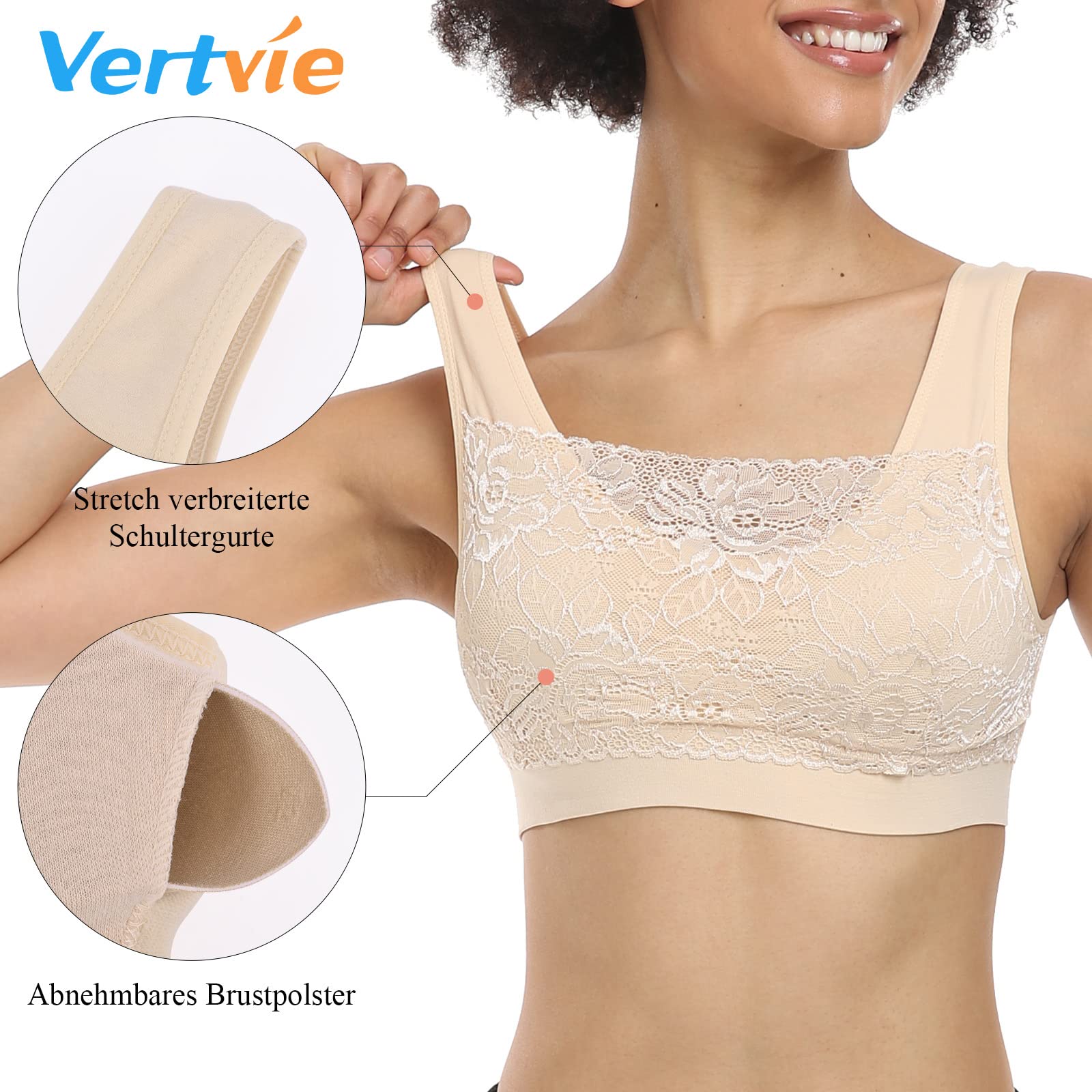 Vertvie Sujetador Deportivo Brasieres para Dama Confortables sin Tiras Apto para Dormir Yoga Run Bra para Mujer 3st