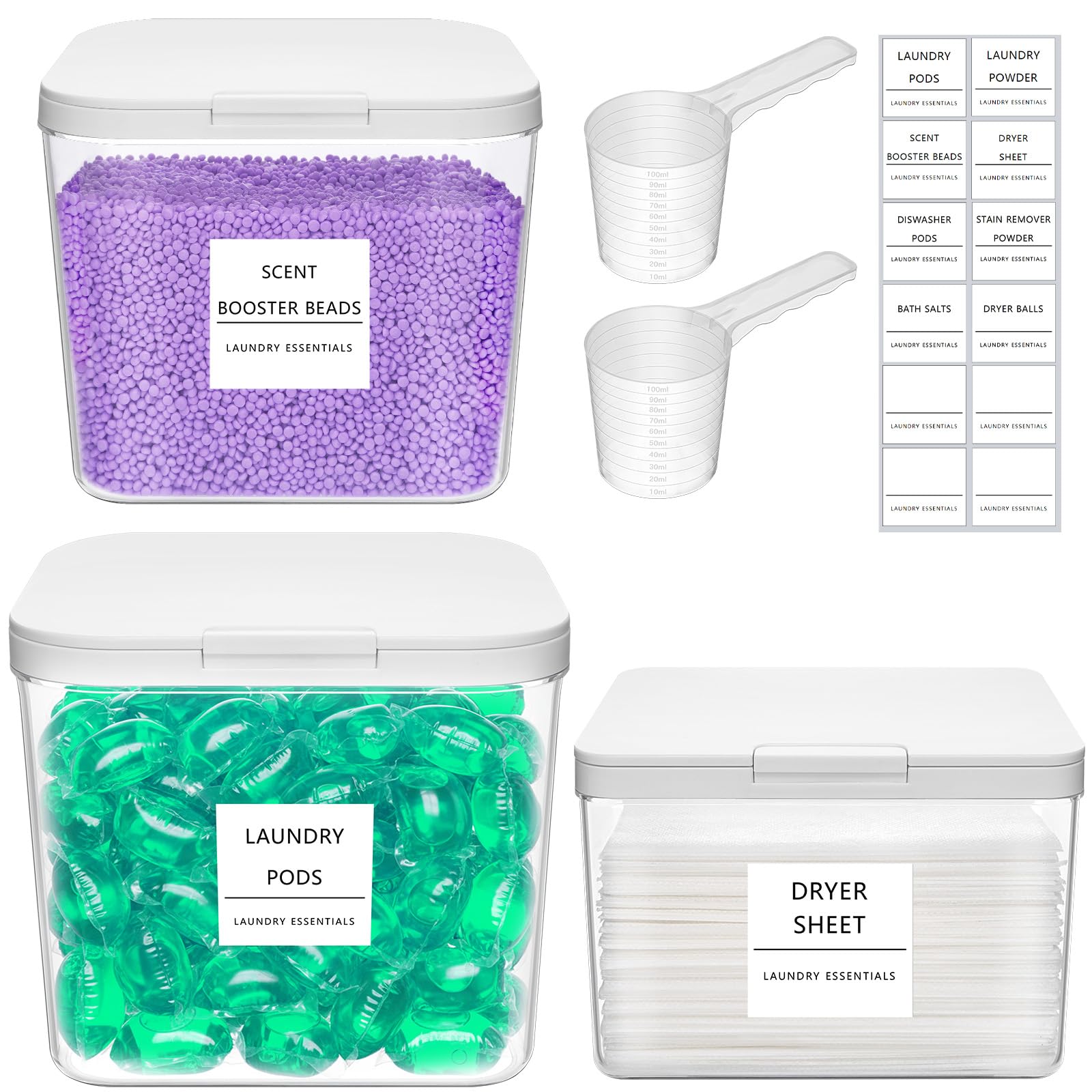 Lifewit Laundry Pods Container with Pop-up Lid, 0.5+0.72+1.2 gal, 3 Pcs