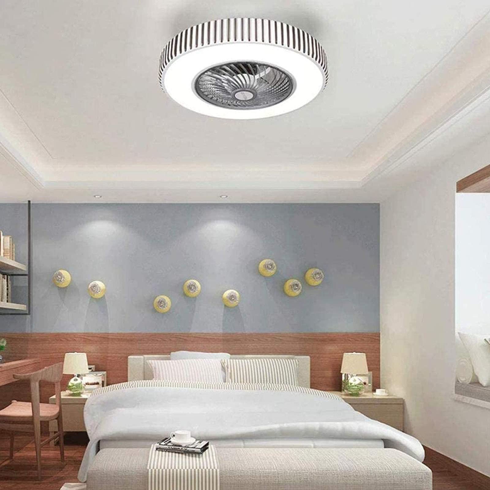 Niewidzialna lampa wentylatora Lampa do salonu z zestawem światła LED i pilotem zdalnego sterowania Niskoprofilowa Niewidzialna lampa sufitowa Wentylator Sypialnia Ściemnialna lampa z trzema C