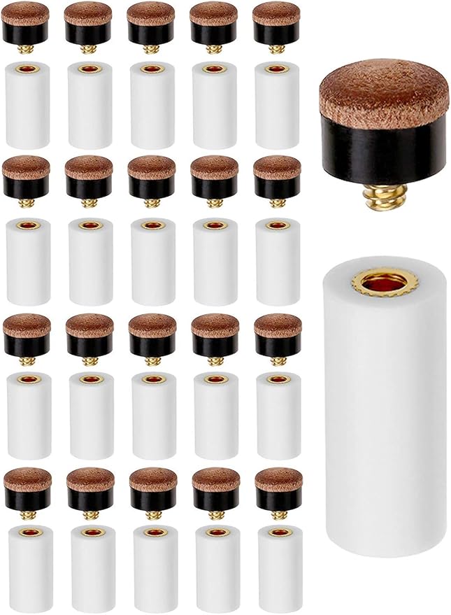 Kenkio 40 Pieces 12mm Cue Tips Pool Billiard Cues Tips Replacement with Pool Cue