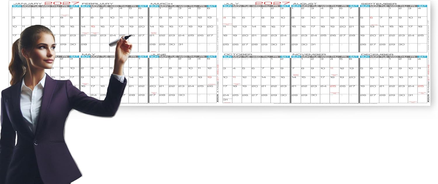 2027 Paper - 48" x 48" Jumbo Erasable Wall Calendar - 2 Part 12 Month Yearly Annual Planner