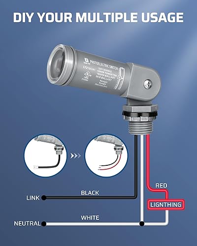 Miniatura 5 de DEWENWILS Sensor de atardecer a amanecer de 120 VCA, interruptor de sensor de luz, montaje giratorio, control de luz de fotocélula para