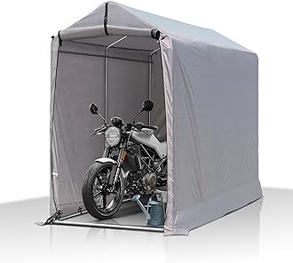 GARTOO 6 x 3ft Cycle Storage Shelter Shed - Outdoor Bike Shed with Roll-up Door & Ventilate Window, Polyethylene Canopy Bicycle Garage for Garden, Domestic, Outdoor, Rain Shelter, Light Gray