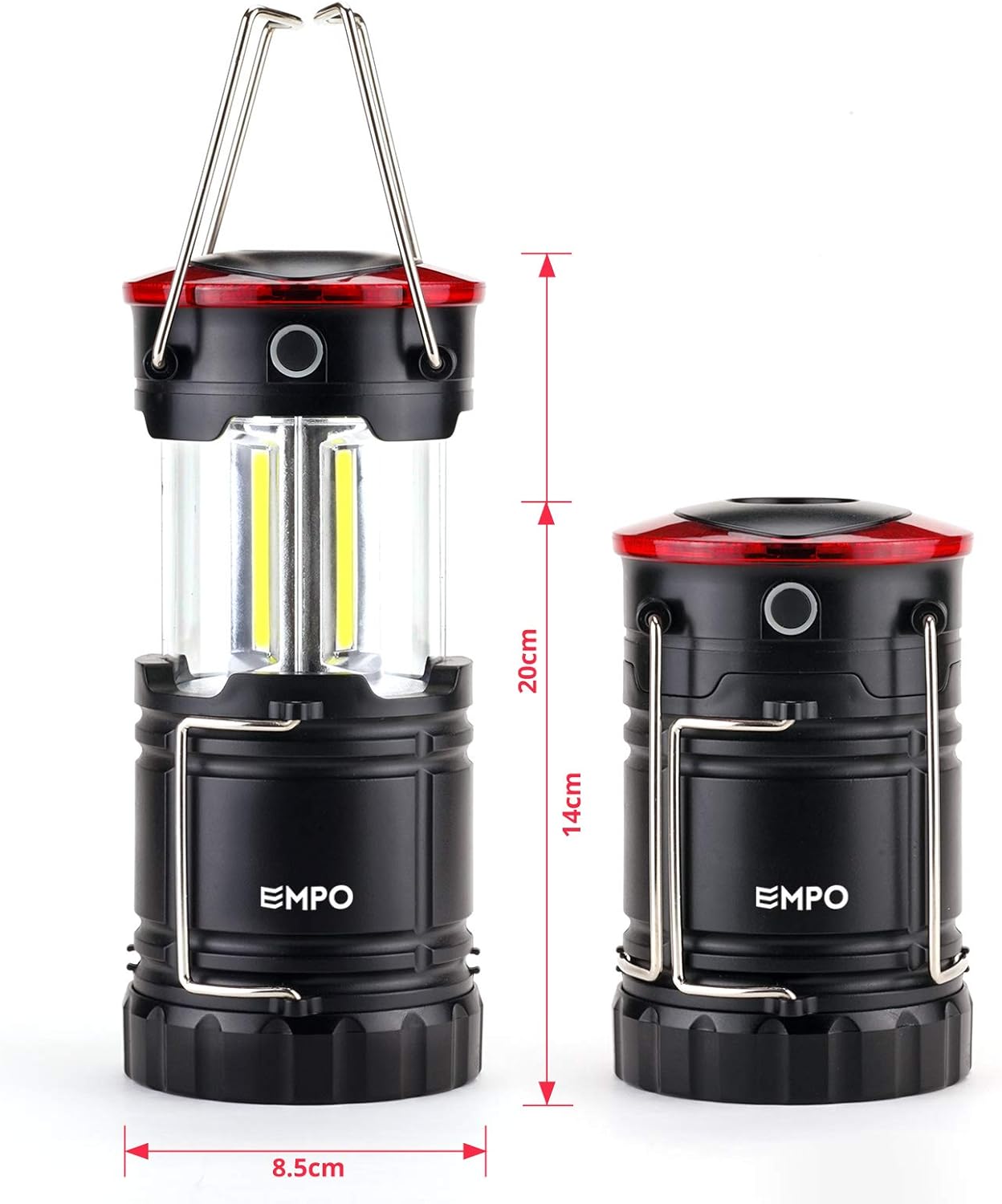 EMPO LED Camping Lantern, Portable 2-in-1 Collapsible Survival Lantern, Water Resistant Flashlights, Emergency Light for Fishing, Reading, Hurricane, Power Outage, Batteries Included, 2 Pack