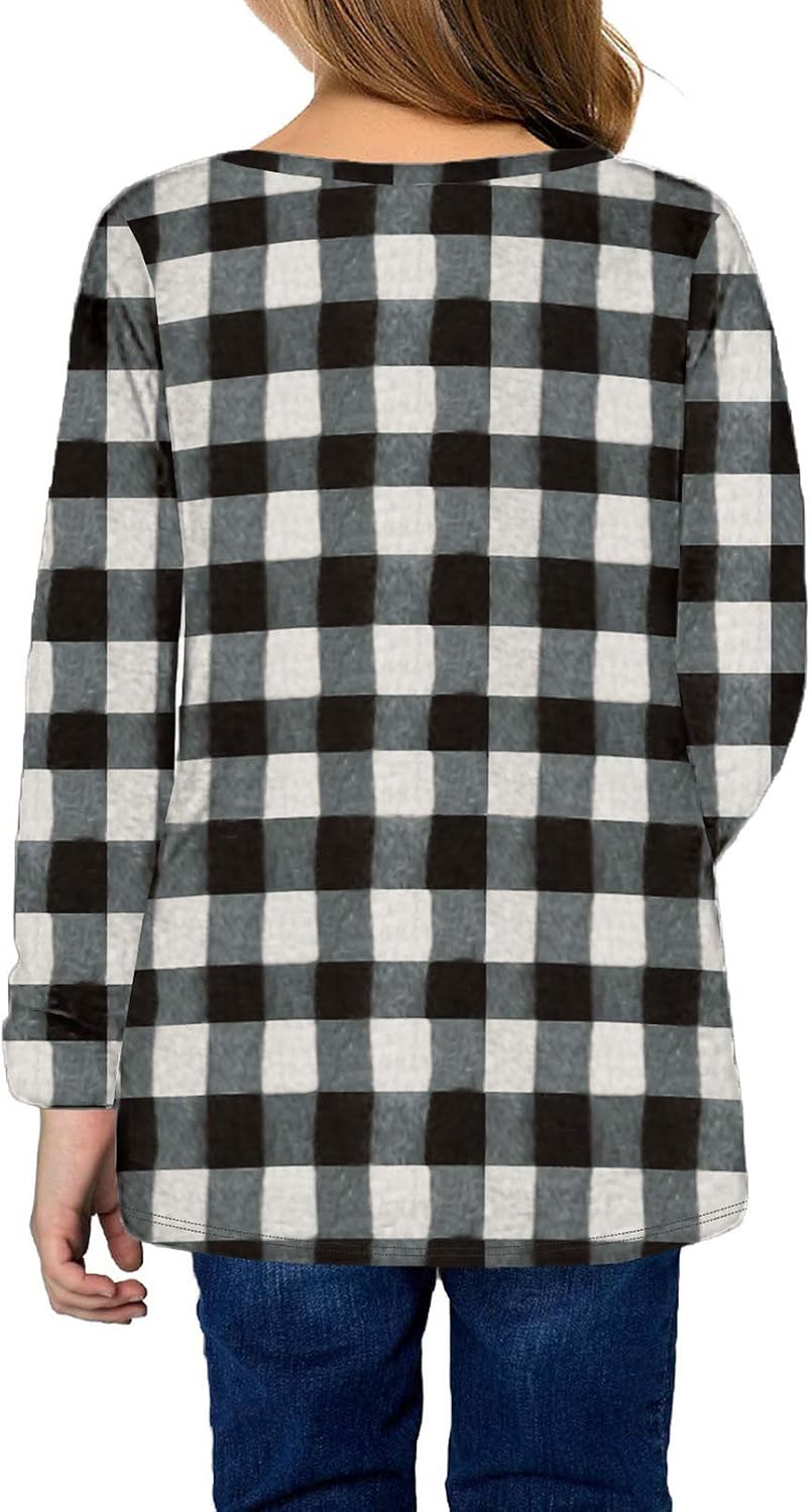 Ecokauer Girls Casual Long Sleeve Shirts Knot Front Tunic Tops Tees Blouses for Children Fashion Clothes