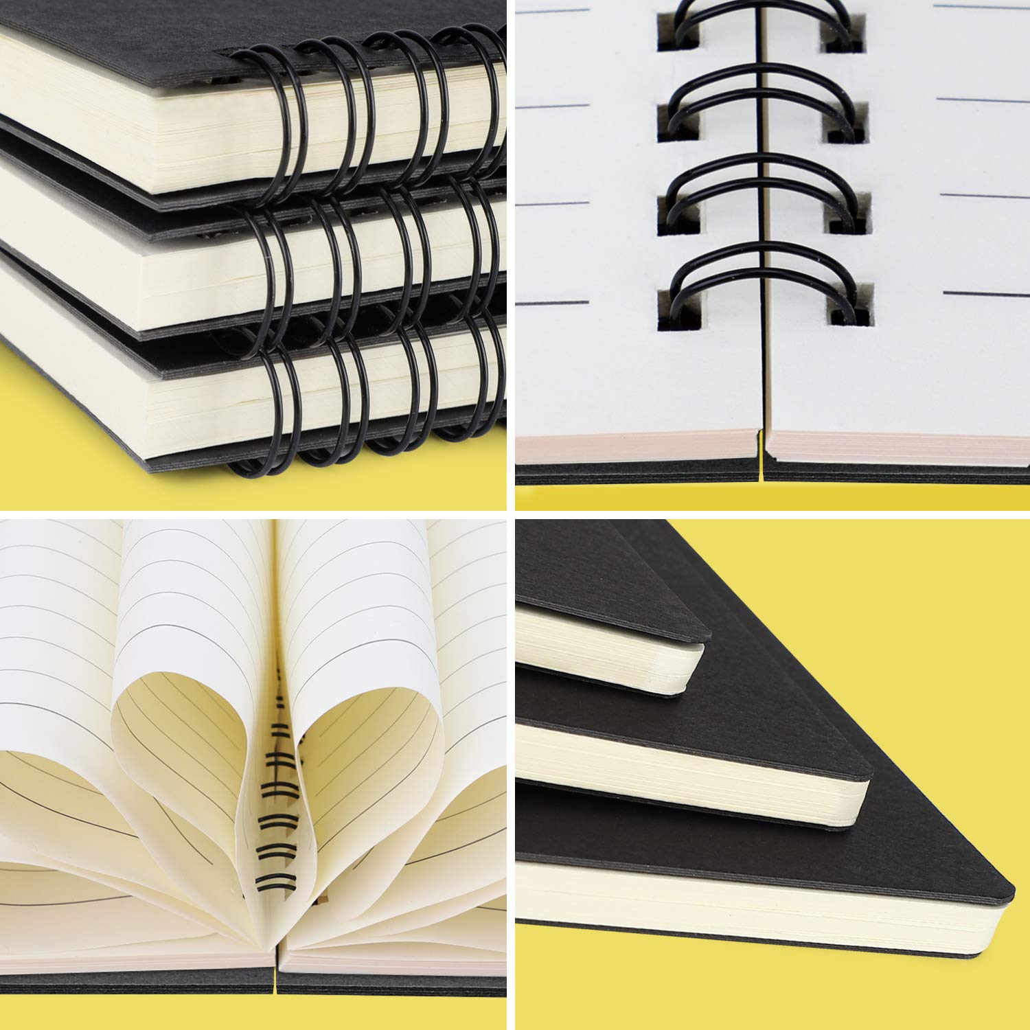EUSOAR B5 - Quaderno a spirale, confezione da 3 pezzi, 18,5 x 25,9 cm, diario di viaggio, quaderno per appunti, appunti, schizzi, studenti, università, ufficio, affari, diario a righe, copertina nera
