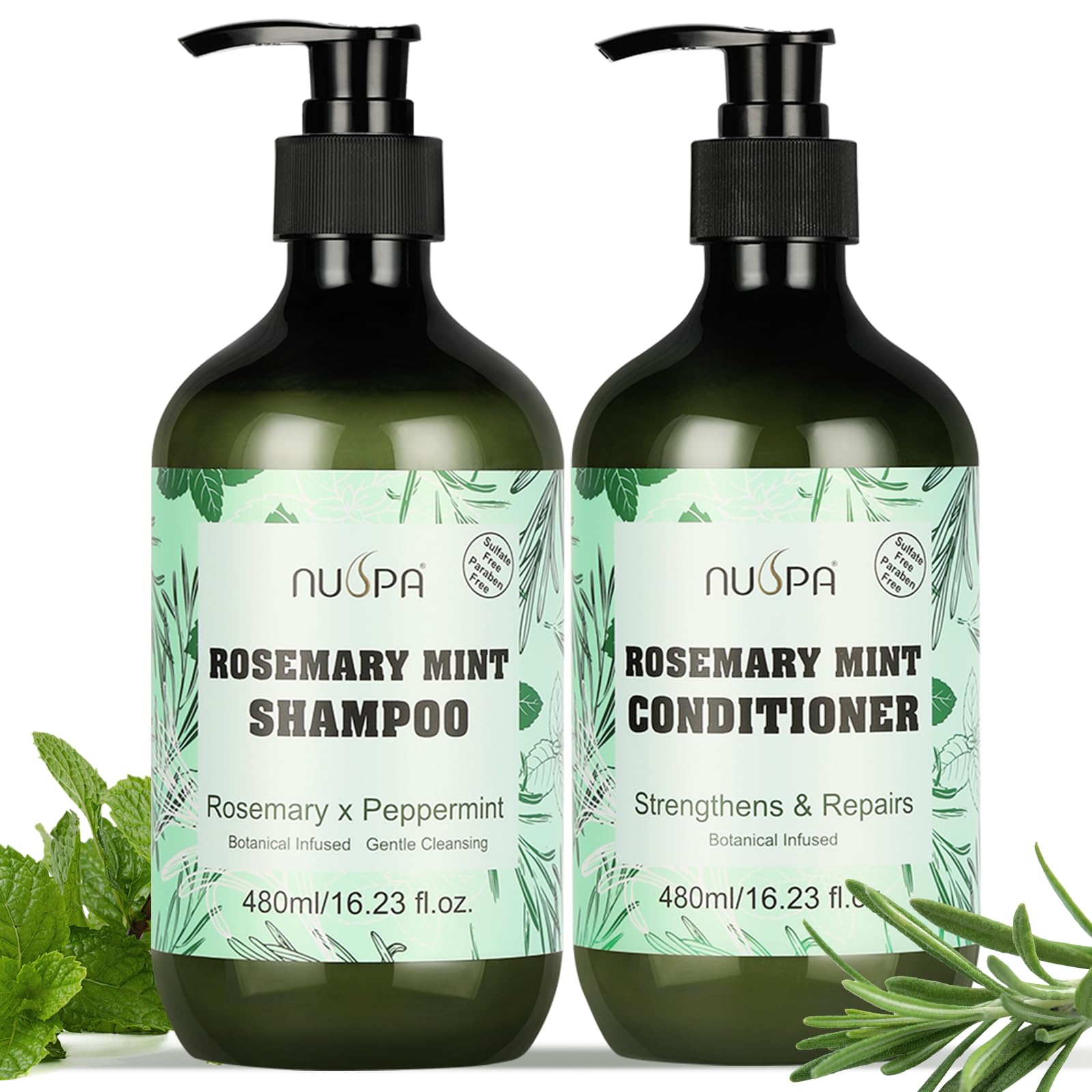 Rosemary Mint Strengthening Anti Hair Loss Shampoo and Conditioner Sets Provide Nourishment Reduce Frizz and Add Shine for All Hair Types, Hair Growth Shampoo and Conditioner Pack,2 Pack