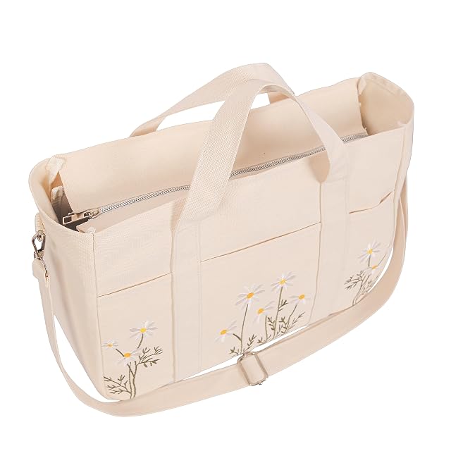 Large Tote Bag for Women Multi-Pockets Canvas Tote Purse Reusable Laptop Handbags for Travel Work Beach