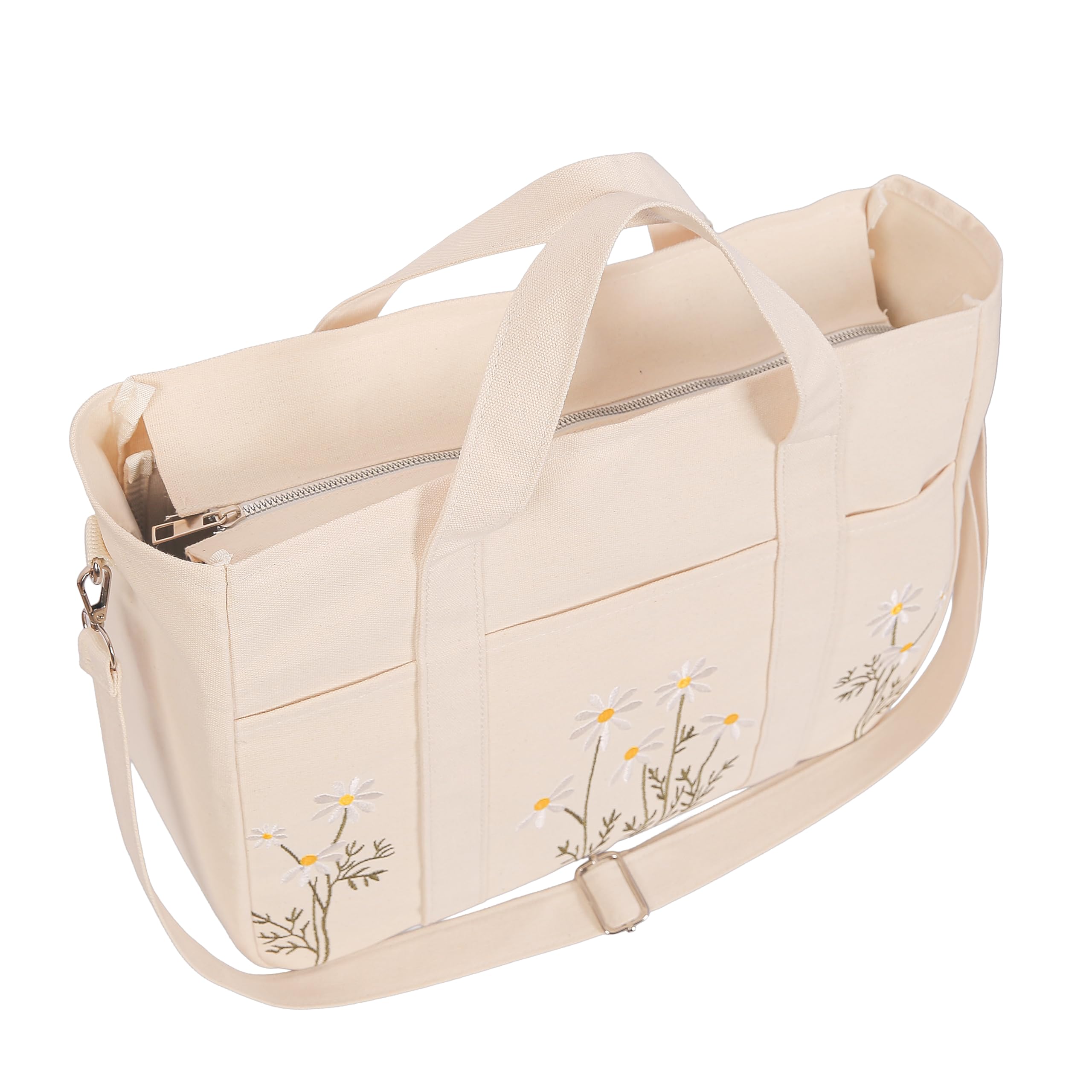 Large Tote Bag for Women Multi-Pockets Canvas Tote Purse Reusable Laptop Handbags for Travel Work Beach