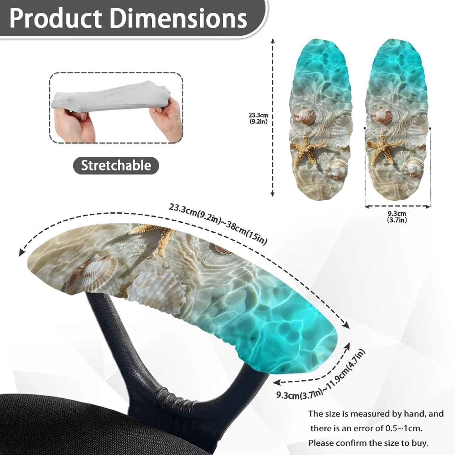 2 Pcs Office Chair Armrest Cover Beach Starfish Seashell Print, Stretchable Chair Armrest Slipcover Pads, Office Seat Hand Rest Protector Elastic Band