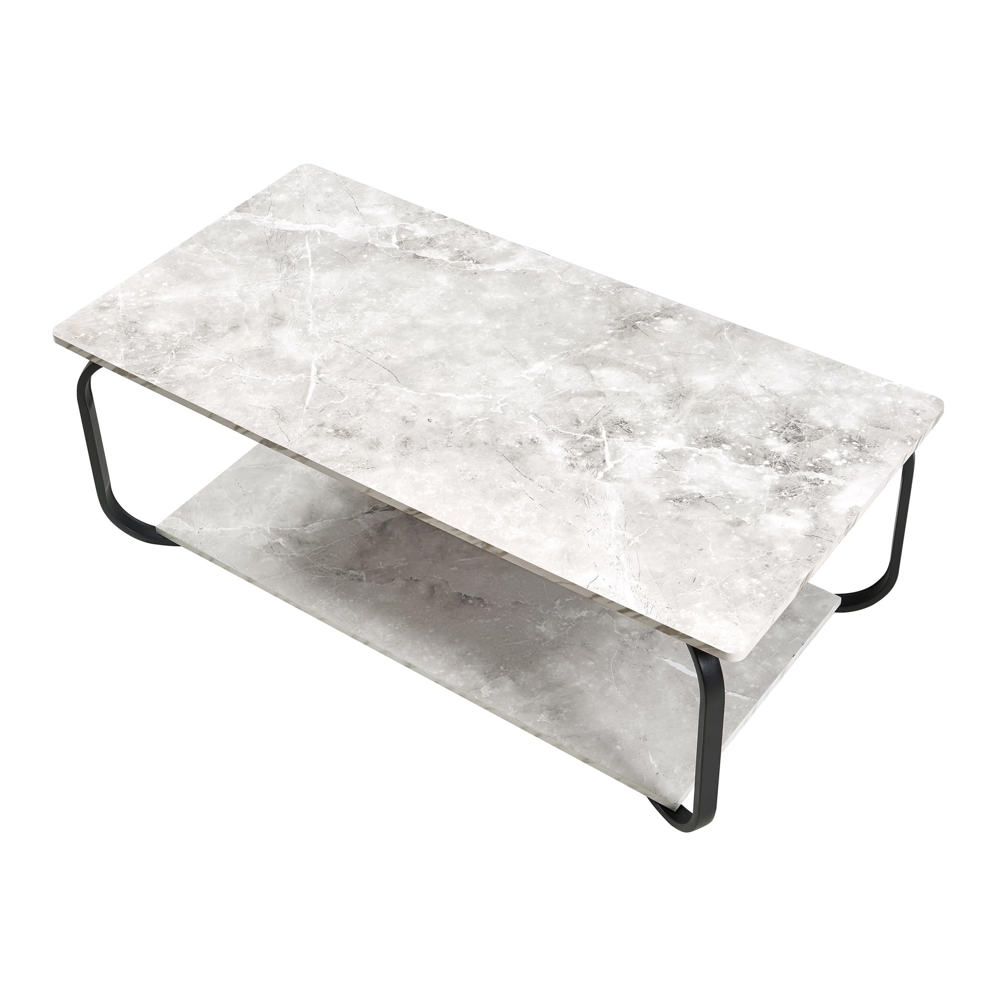 [en.casa] Couchtisch Kolta 120x60x43 cm Marmoroptik, Weiß Sofatisch mit untere Ablagefläche Wohnzimmertisch mit Stauraum