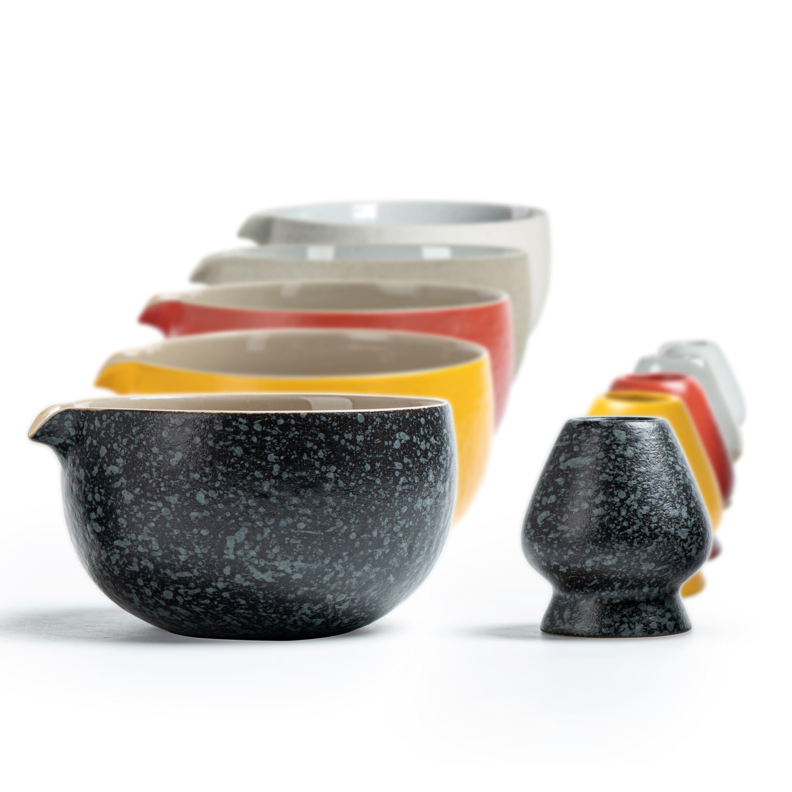 TEANAGOOJapanese Natural Rock Texture Matcha Chawan with Whisk Rest, 18 oz. K17, Rocky Black/Grey, Matcha Tea Bowl, Ceramic Bowl, Tea Bowls for Matcha, Matcha Ceramic Bowl