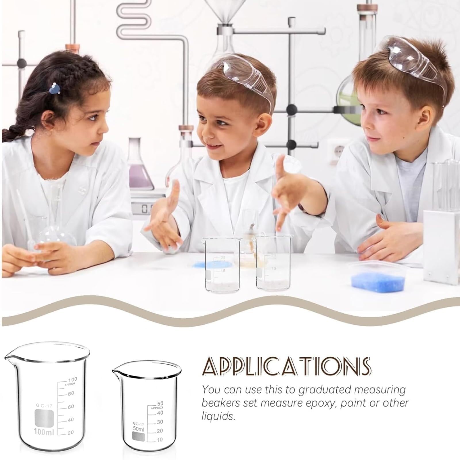 Zlewka laboratoryjna z dziobkiem, Zestaw 2-częściowych zlewek miarowych ze szkła borokrzemowego, 50 ml i 100, do laboratorium kuchni(50ml+100ml)