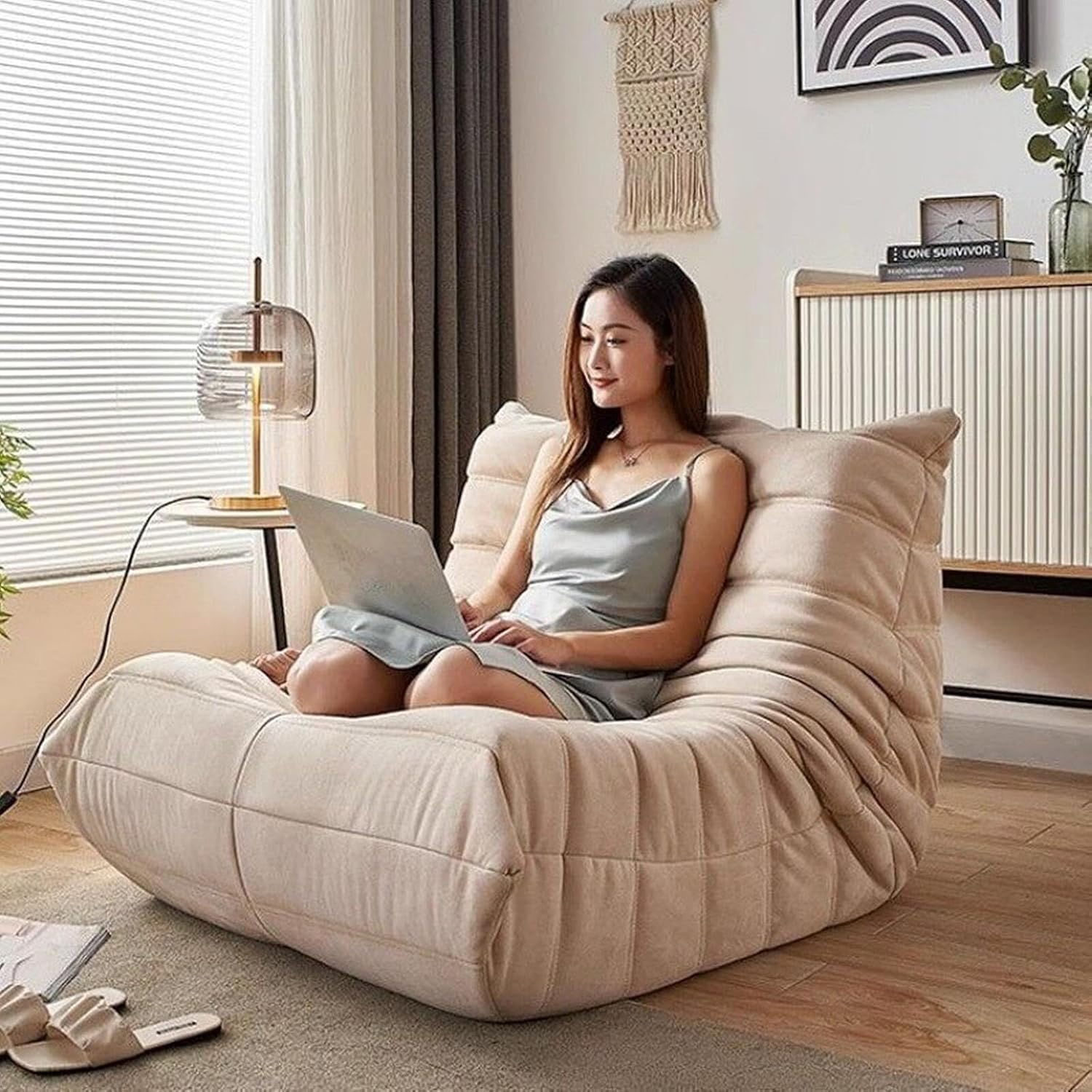 B新品 フロアソファ ベージュ ローソファ コンパクト 北欧 座椅子