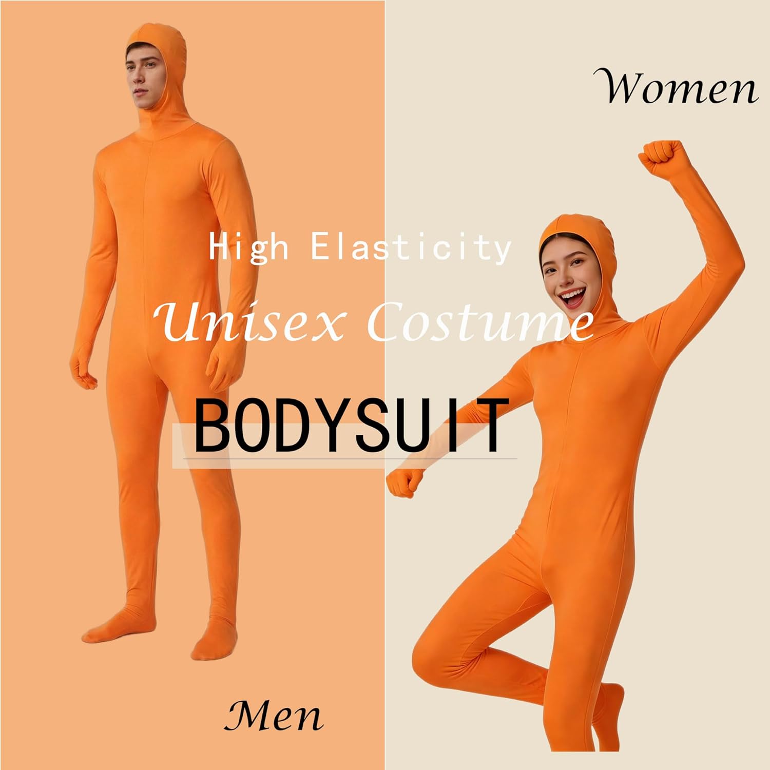 Costumes for Women Orange Bodysuit for Men Beard Eyebrows Spandex Jumpsuit Halloween Party Cosplay