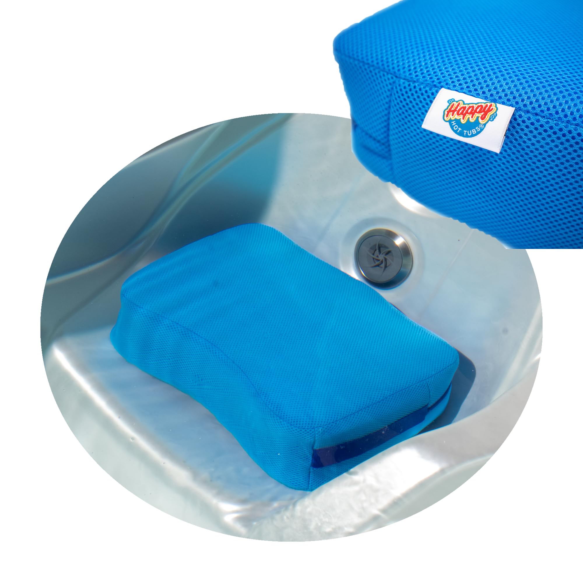Happy Hot Tubs Luxury Weighted Booster Seat, Pre-weighted, Light Blue, Machine-washable Cover, 39cm x 27cm x 12cm, Ergonomic Curved Shape for Hot Tub Comfort