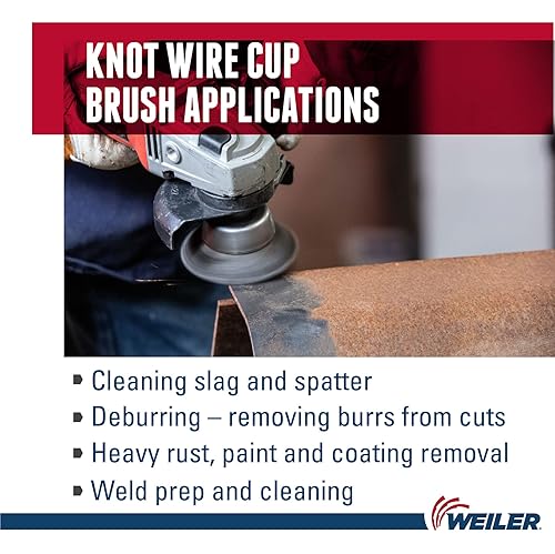 Miniatura 4 de Weiler 13712 - Cepillo de alambre de alambre con nudo de huracán, 2-34 pulgadas, relleno de acero de 0.020 pulgadas, tuerca UNC de 58"-11, fabricado