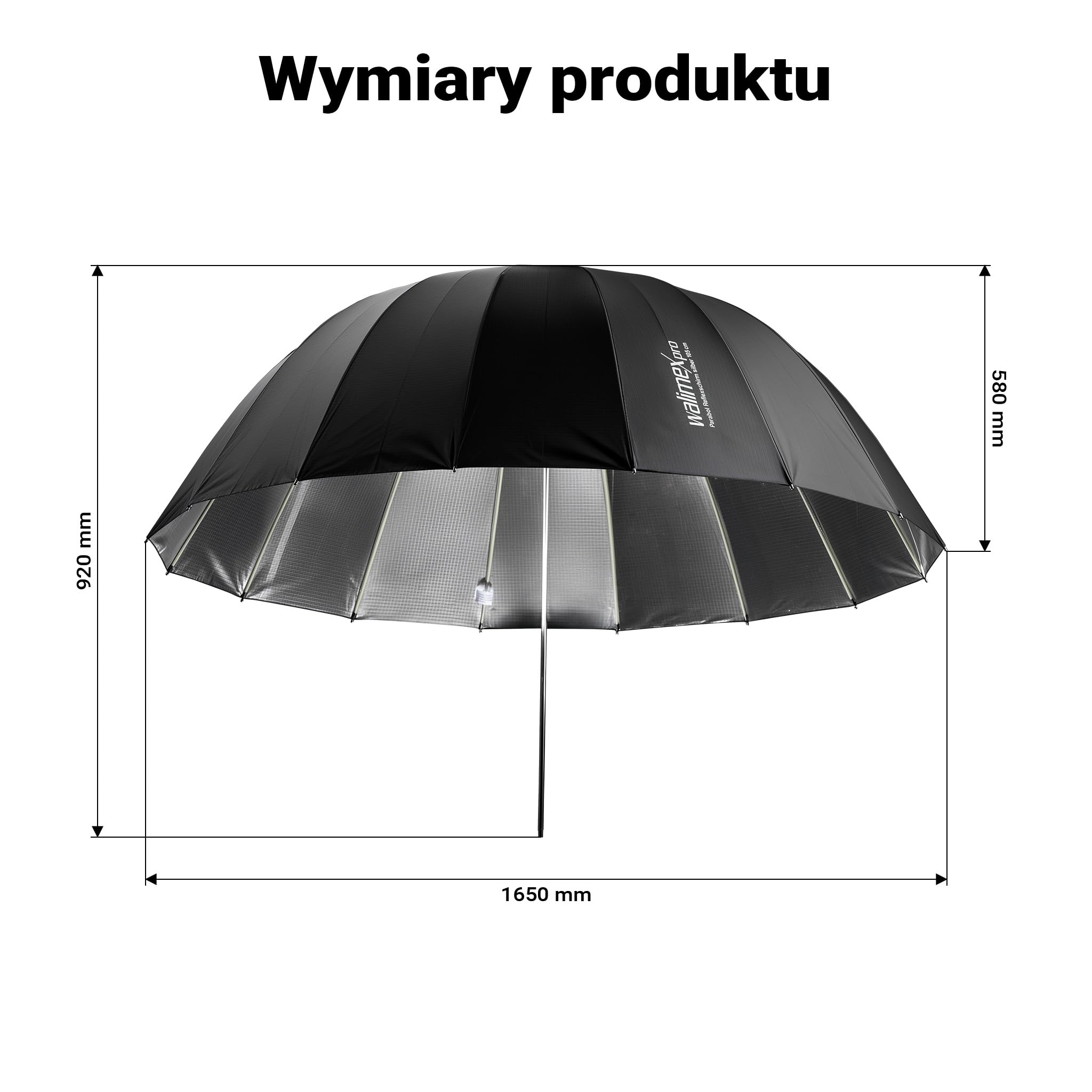 Walimex pro Parasolka refleksyjna paraboliczna czarno-srebrna Ø 165 cm do ukierunkowania światła