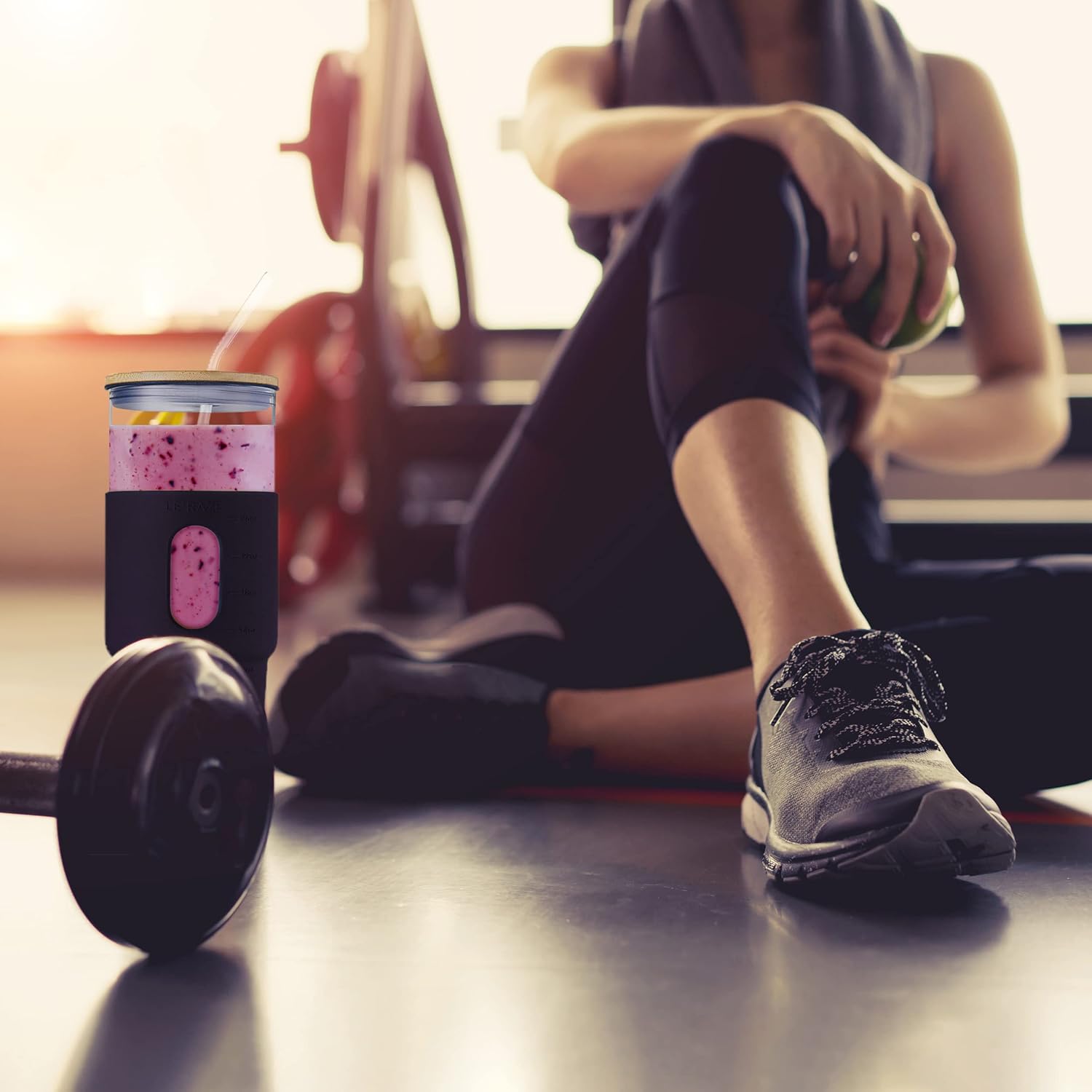 32oz Glass Tumbler with Straw & Bamboo Lid with Silicone Sleeve, Reusable Boba Smoothie Cup Iced Coffee Tumbler, Fits Cup Holder, Glass Water Bottle, BPA Free, Beer Mug & Stein Black - Image 8