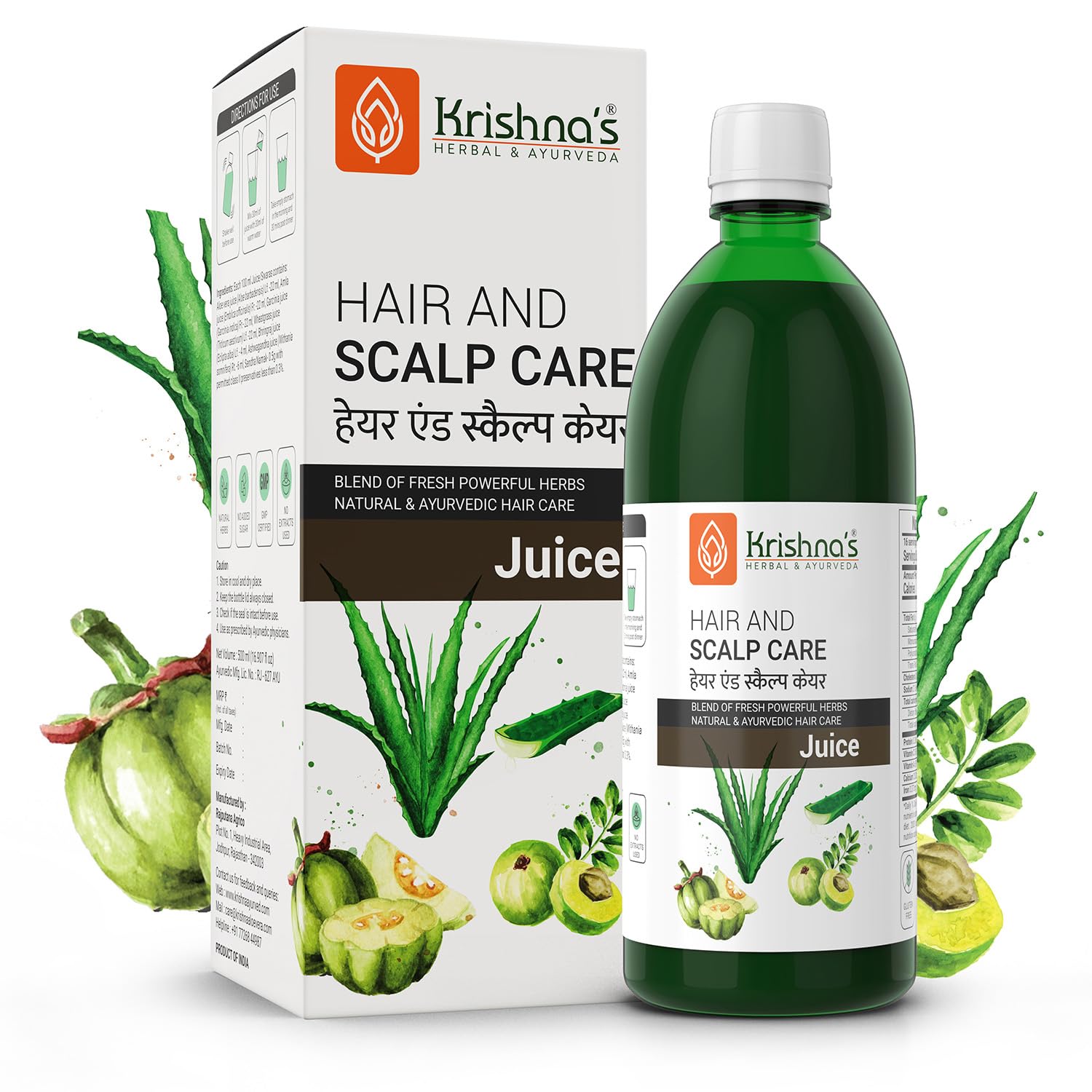 KRISHNA'S HERBAL & AYURVEDA Hair & Scalp Care Juice 1000 Ml,Hair Care Juice For Hair Growth & Hair Fall Control,Blend Of 7+ Ayurvedic Herbs,No Artificial Colors,Flavours & Sugars,Use 60 Days