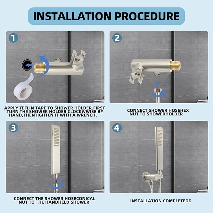 Regadera de Mano de Latón Sólido con Diseño en Arco y Manguera de Acero Inoxidable miniatura 8