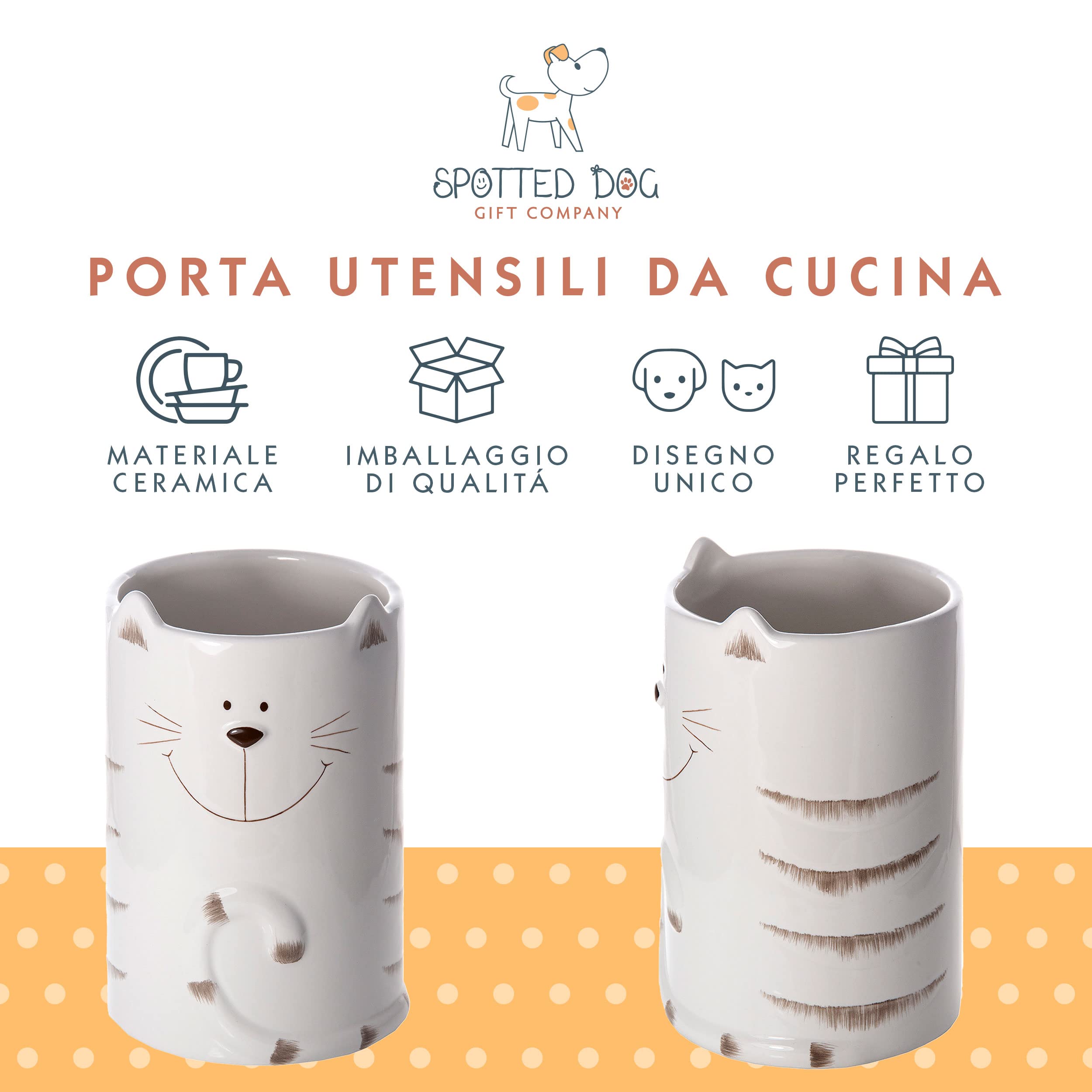 SPOTTED DOG GIFT COMPANY Pentola per utensili da cucina in ceramica, carina portautensili per gatti e posate, idea regalo per gatti innamorati, 16 x 11 cm