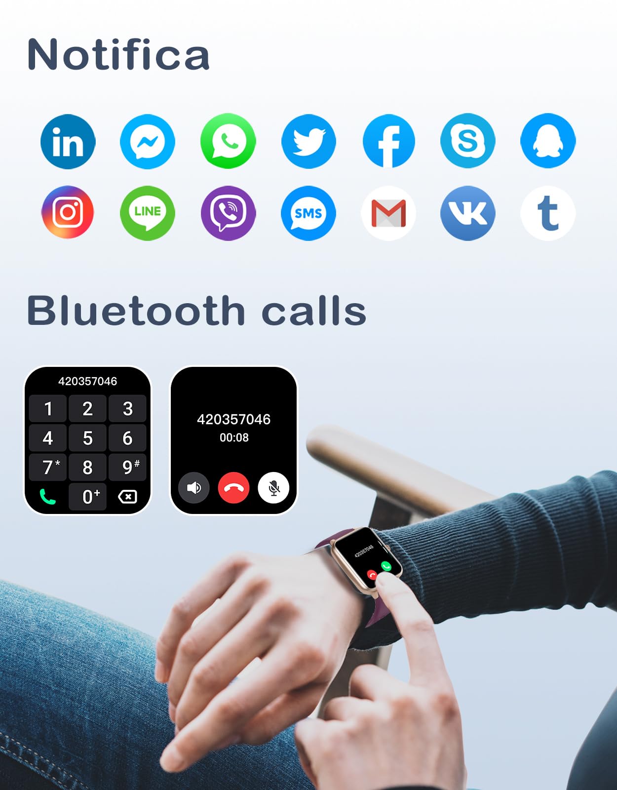 GRV Smartwatch da donna con chiamata touch screen orologio sportivo podometro cardio impermeabile IP68 notifica messaggio tracker di attività cronometro monitoraggio del ciclo per Android iOS viola