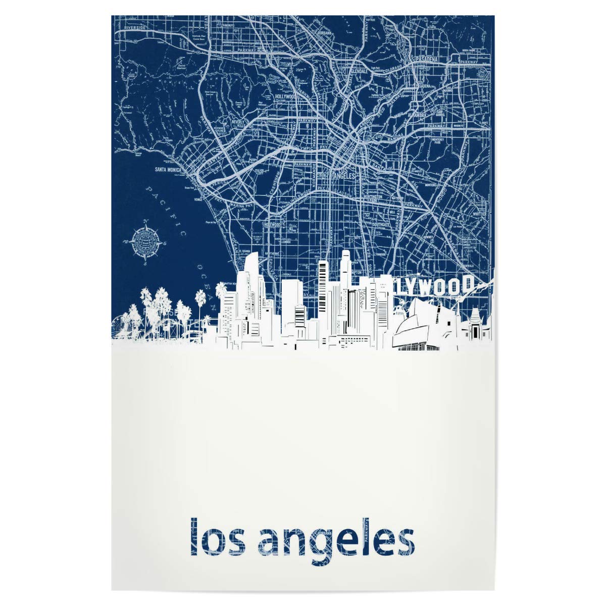artboxONE Poster 90x60 cm Städte Los Angeles Skyline map Blue - Bild los Angeles Cities City