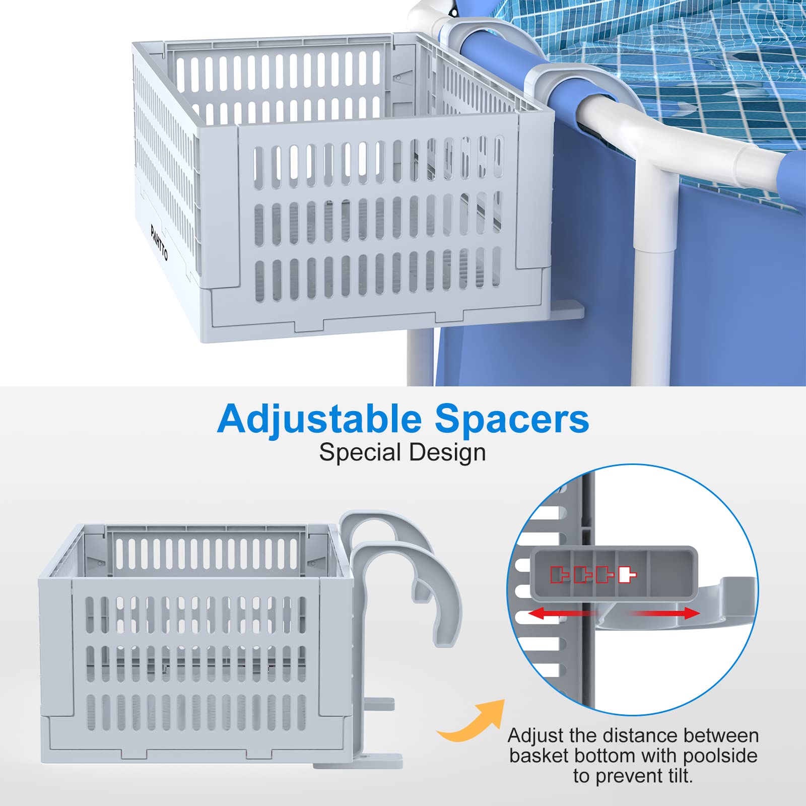 Cesto portaoggetti XL a bordo piscina, 2 pezzi, cestino pieghevole per piscina fuori terra, per giocattoli da piscina, asciugamani, bevande, organizer a bordo piscina, accessori per piscina fuori