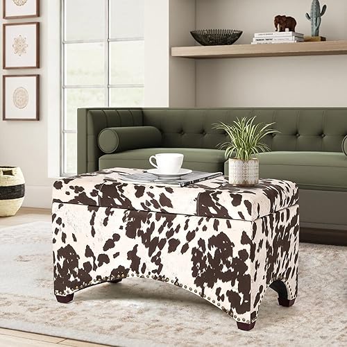 Miniatura 2 de Adeco Banco otomano de almacenamiento de tela de 29.8 pulgadas, banco de almacenamiento tapizado con cabeza de clavo, banco rectangular con patas de